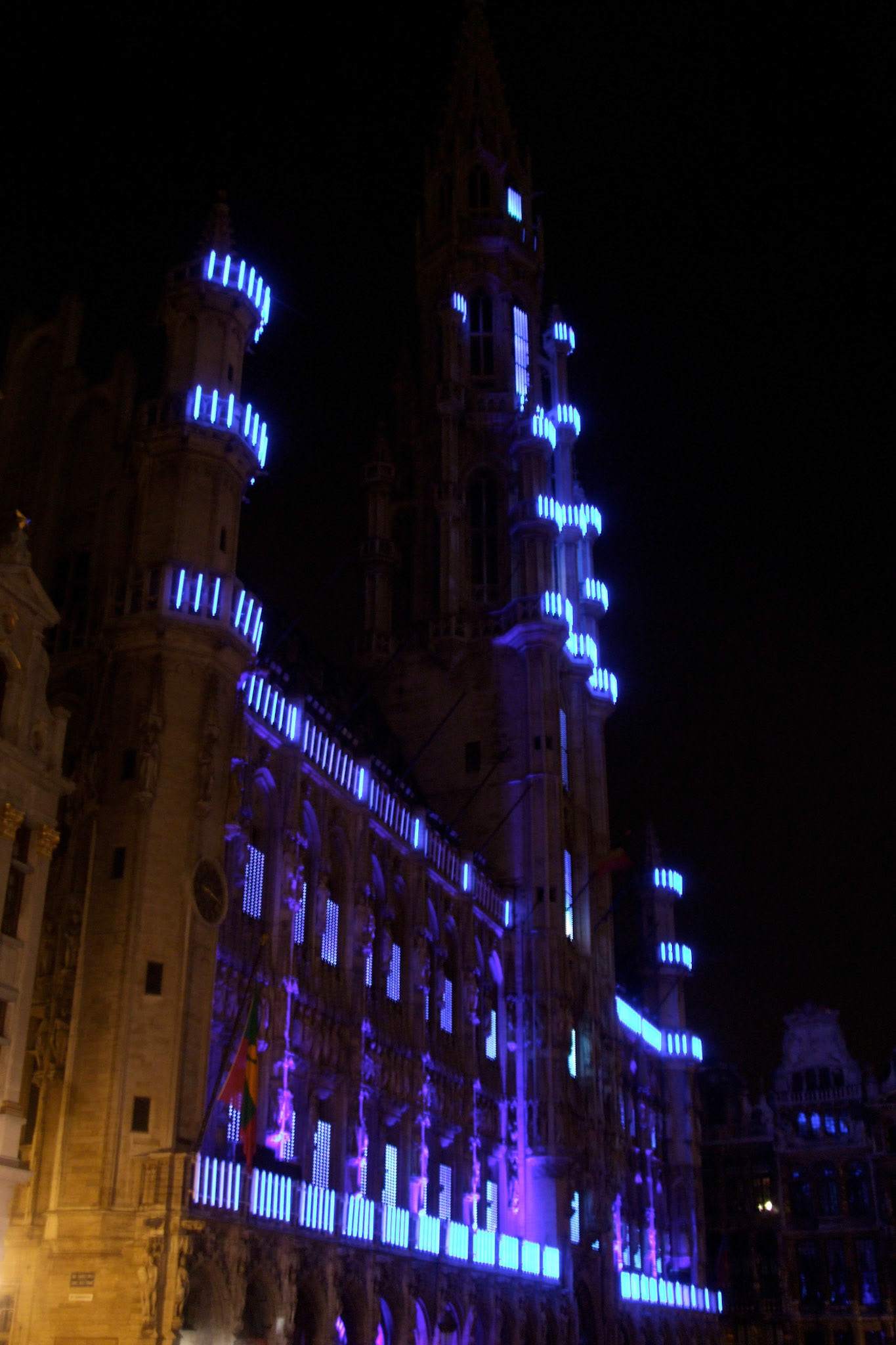 Brussels city hall with a holiday light show
