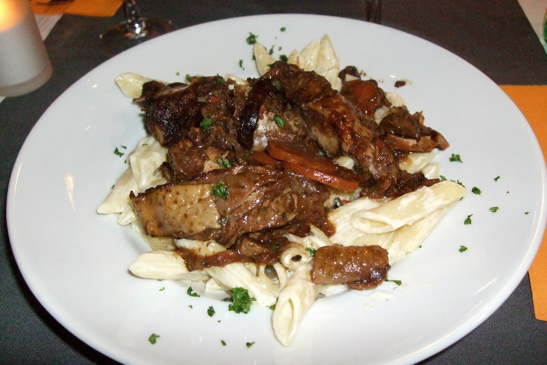 The restaurant was excellent. I had a delicious coq au vin; my favourite french dish