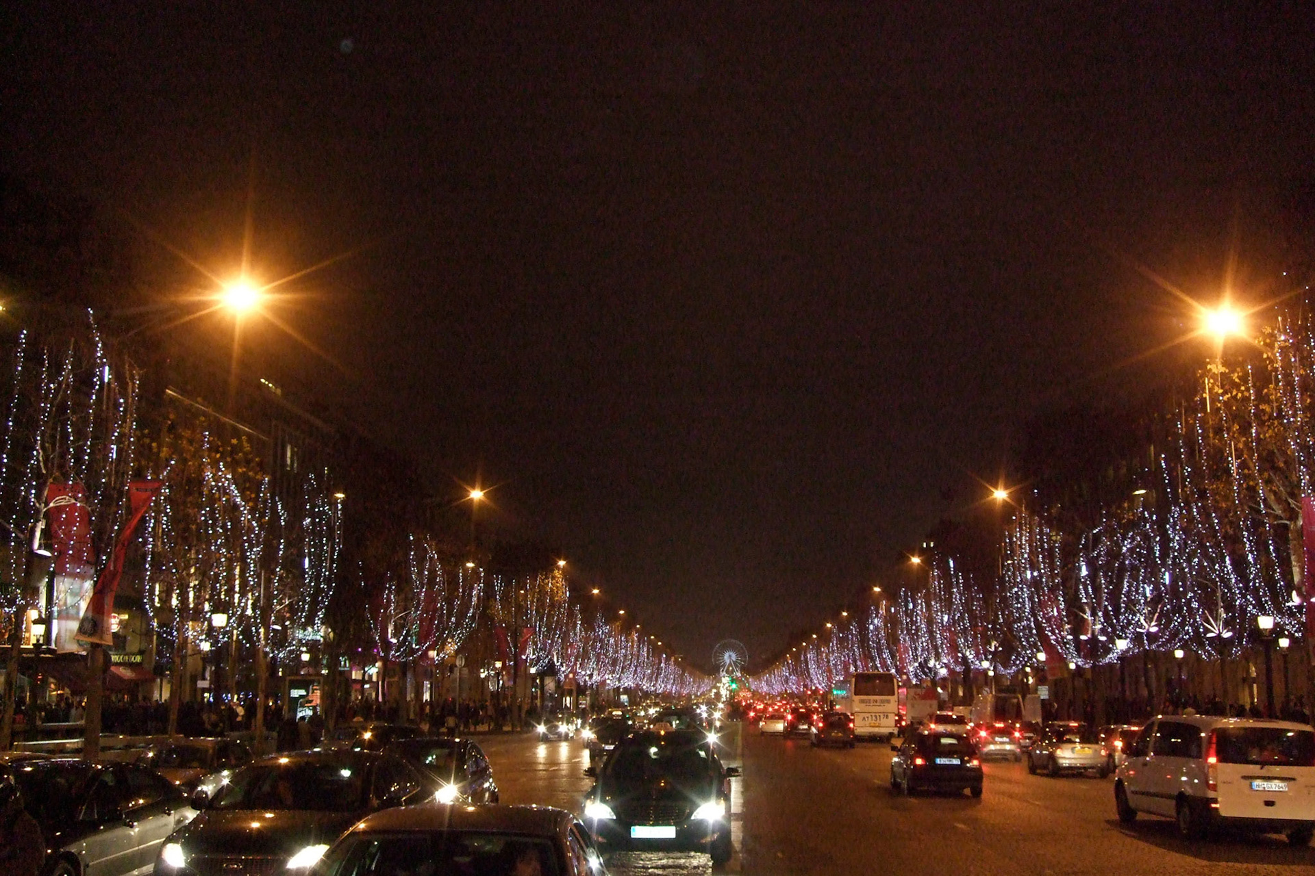 We walked down the Champs Elysees from the Arc de Triomphe to Place de la Concorde in the distance. The famous trees lining the avenue all lit up