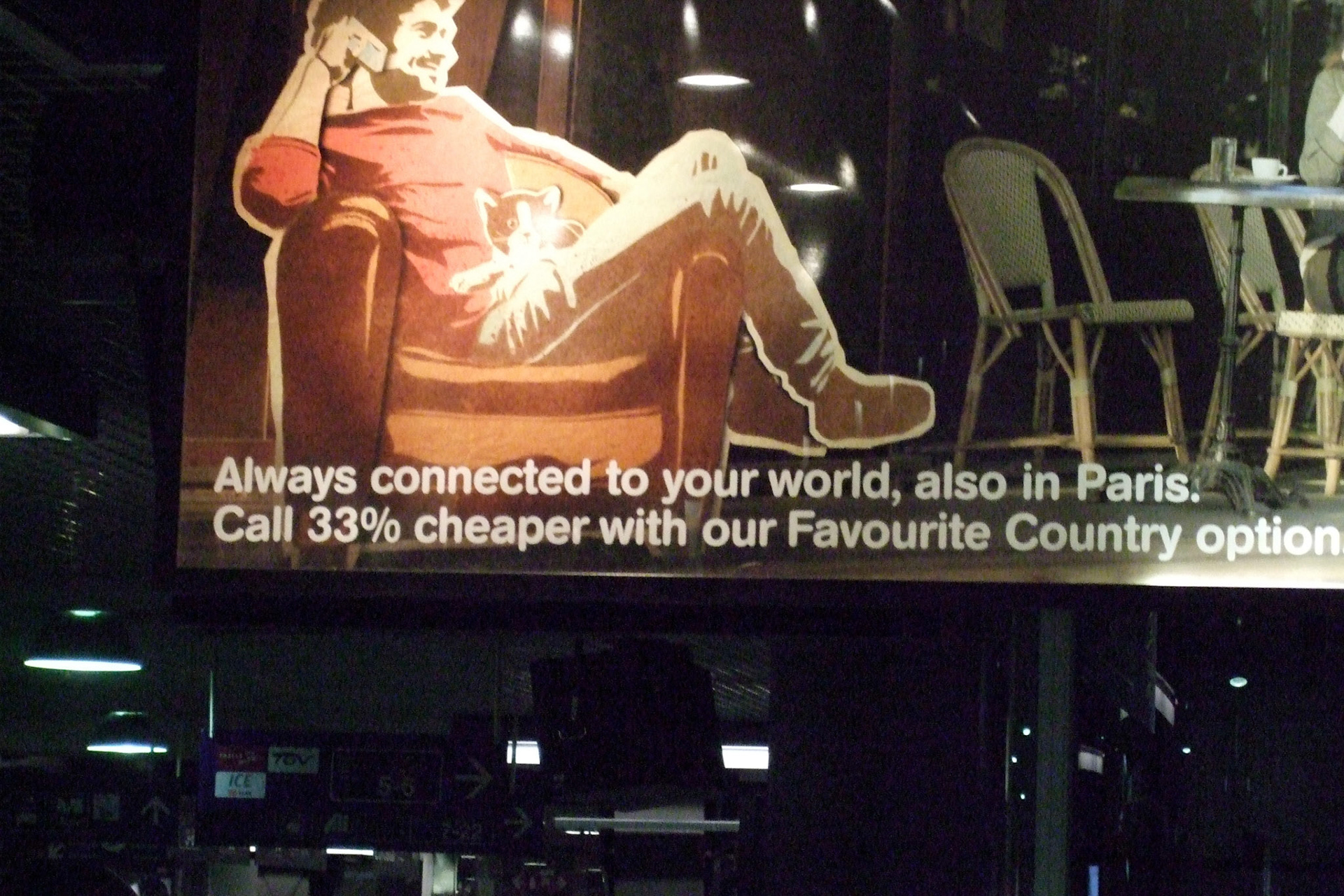Paris to Brussels less than two hours thanks to the Thalys high-speed train (almost 300 km/h). This ad says Paris is not on Earth?