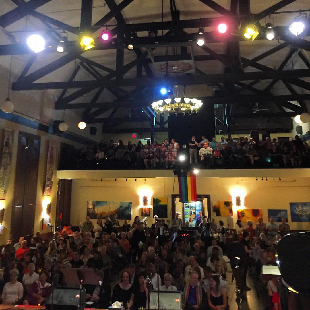 This is the view from the stage at #ldnont's vigil for #orlando tonight. I was honoured to sing with the Pride Men's Chorus London... It was an overwhelming experience. In this photo I am looking out at my community that supports and loves each other