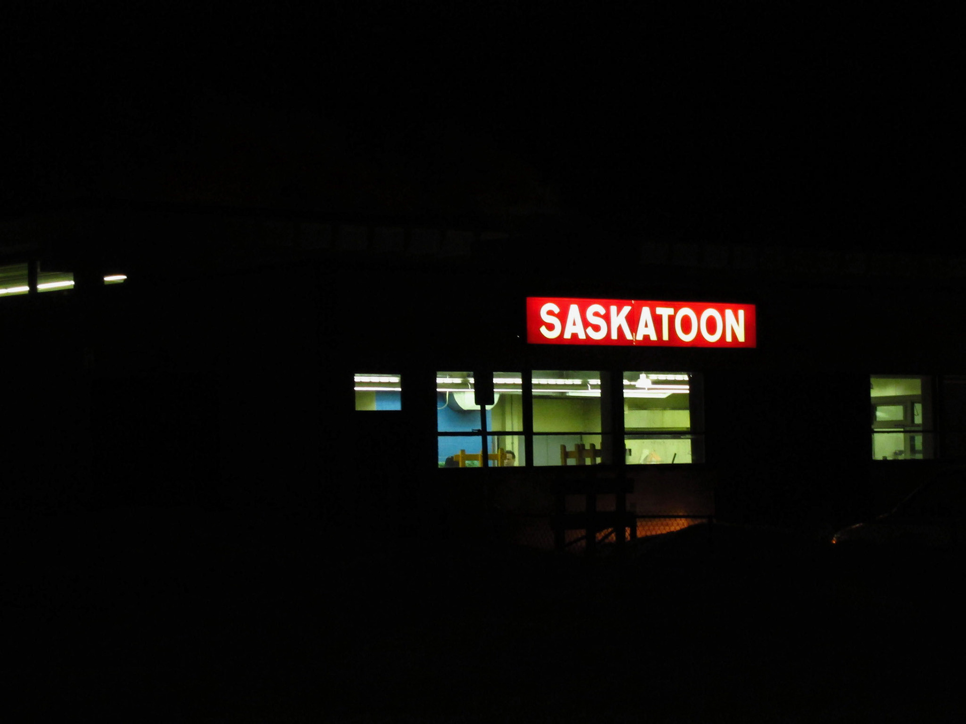 Arriving at Saskatoon station for a late-night, 20min stop