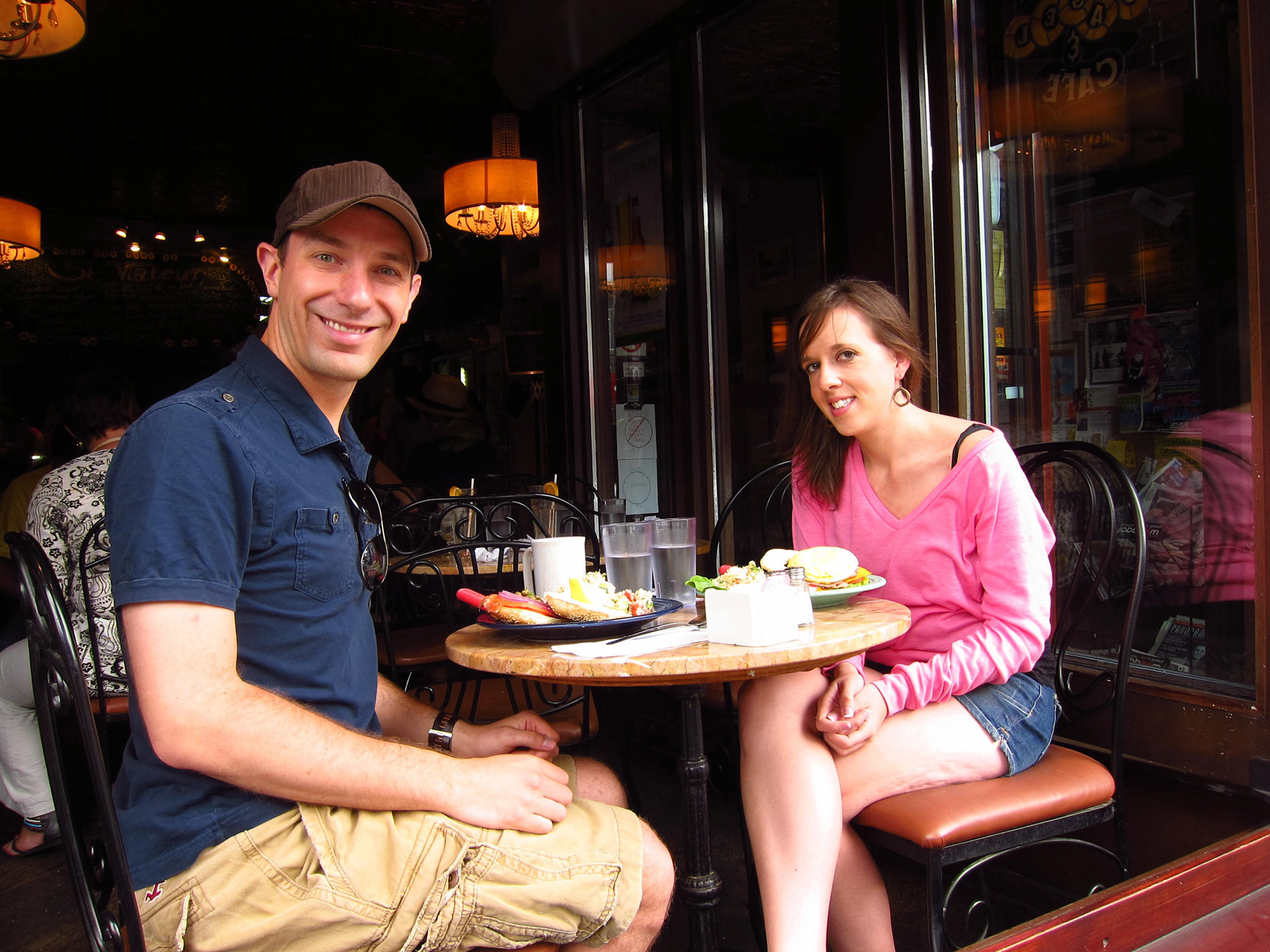 Kelly and I enjoy our bagel breakfast