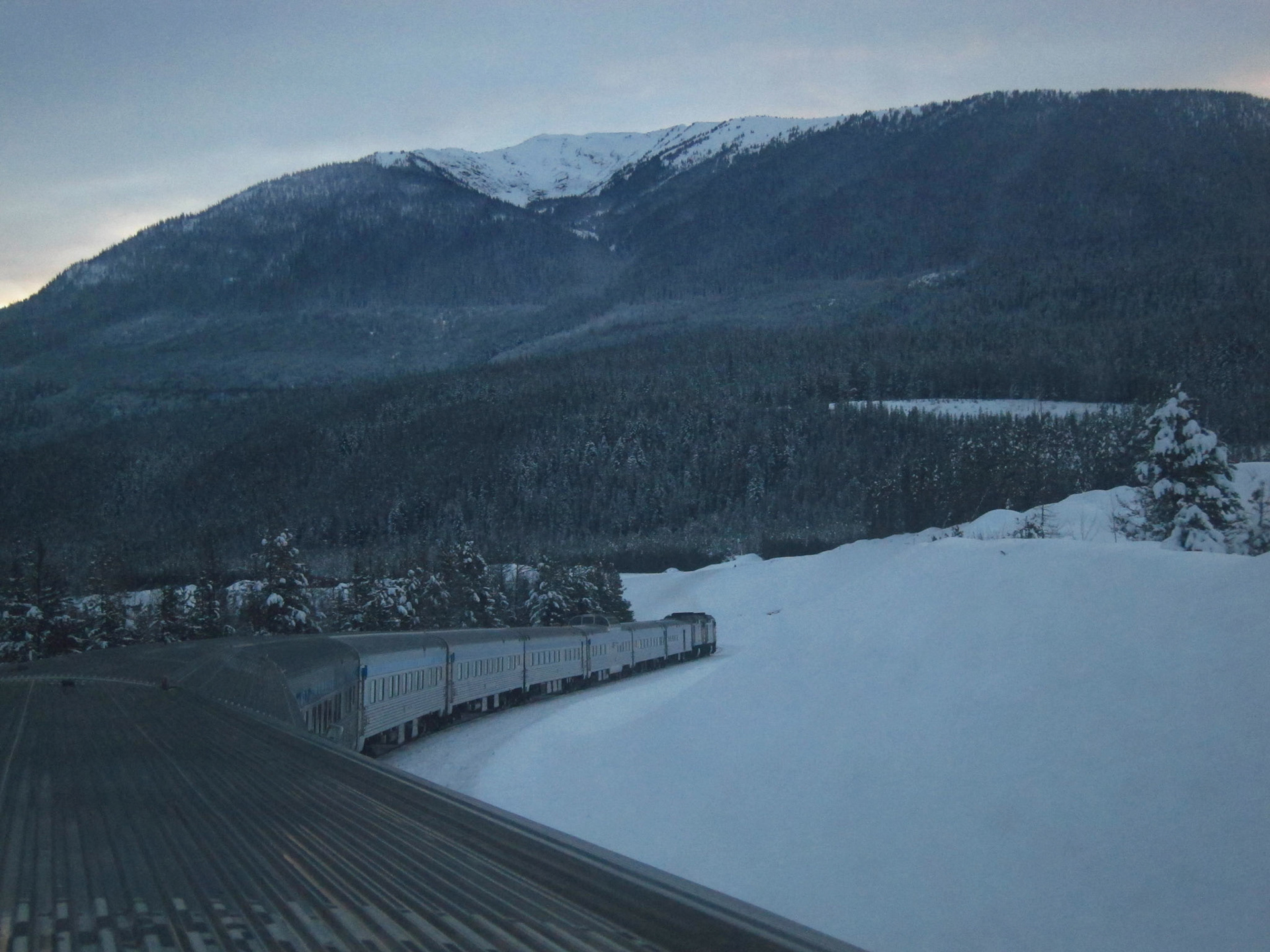 As night falls, The Canadian continues onward totward Vancouver