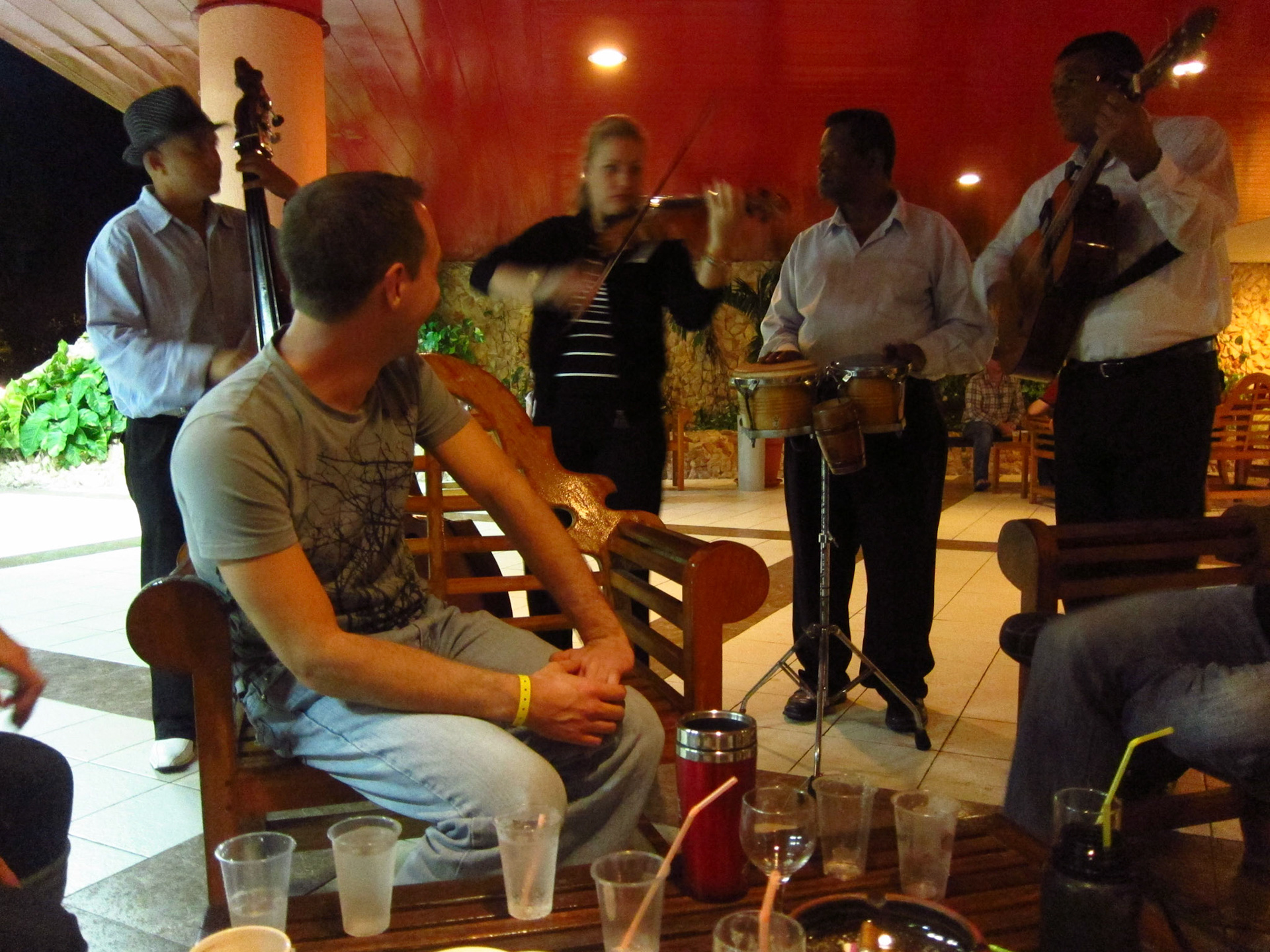 At night, listening to some traditional Cuban music