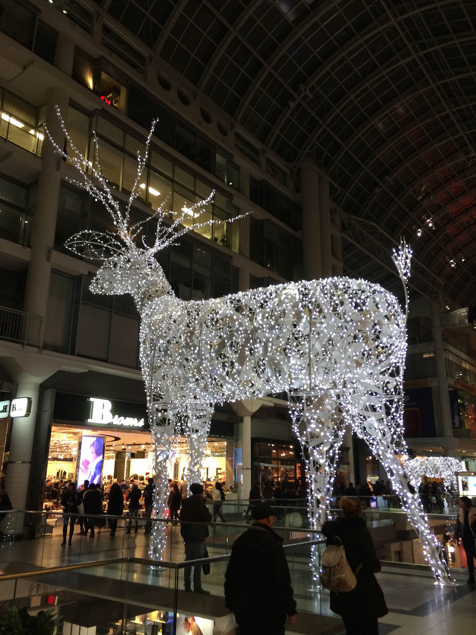 I love the playful and serene massive reindeer at Toronto Eaton Centre