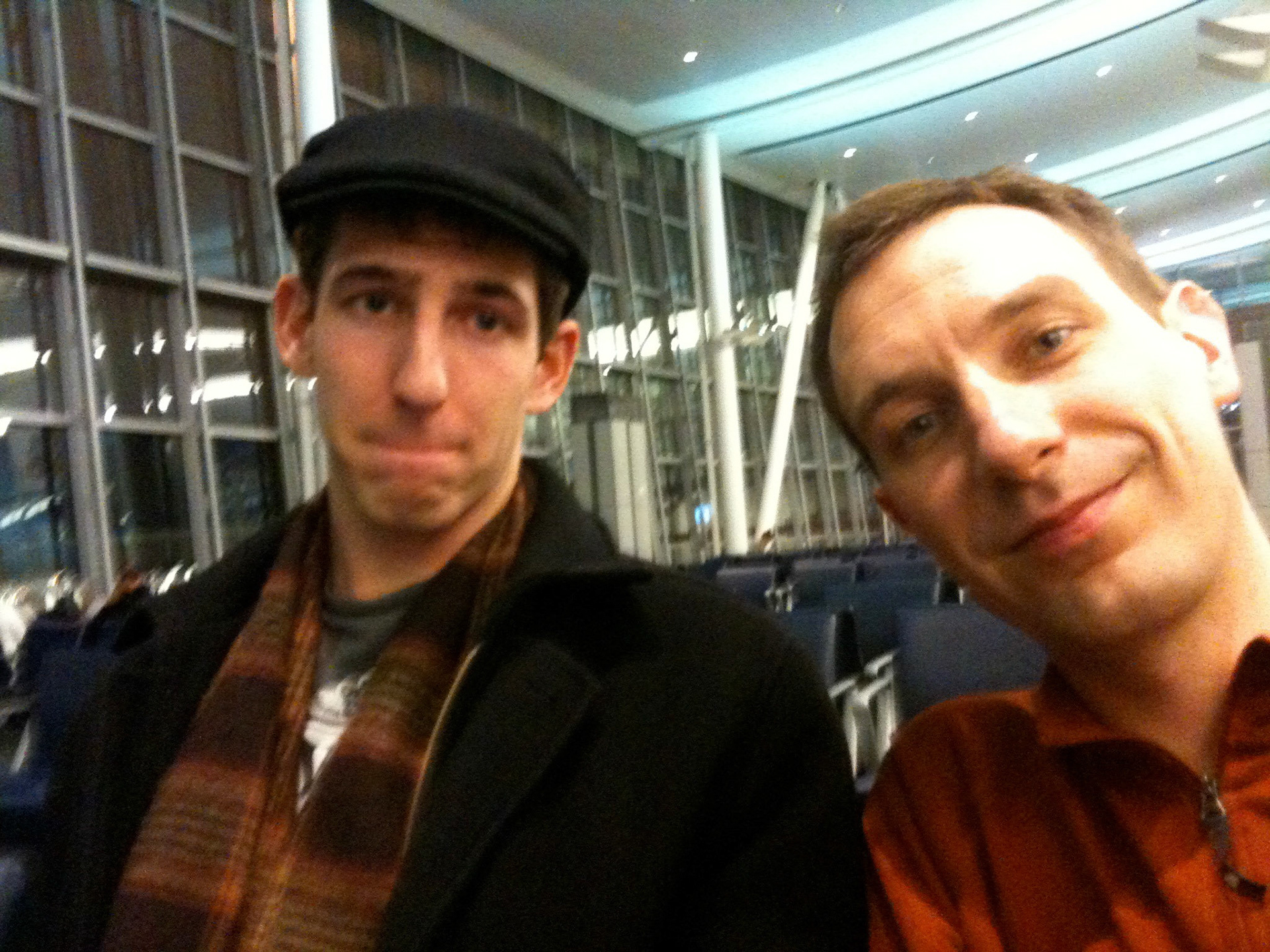 Matt Tate and I are ready for our flight to New Year's shenanigans in Paris