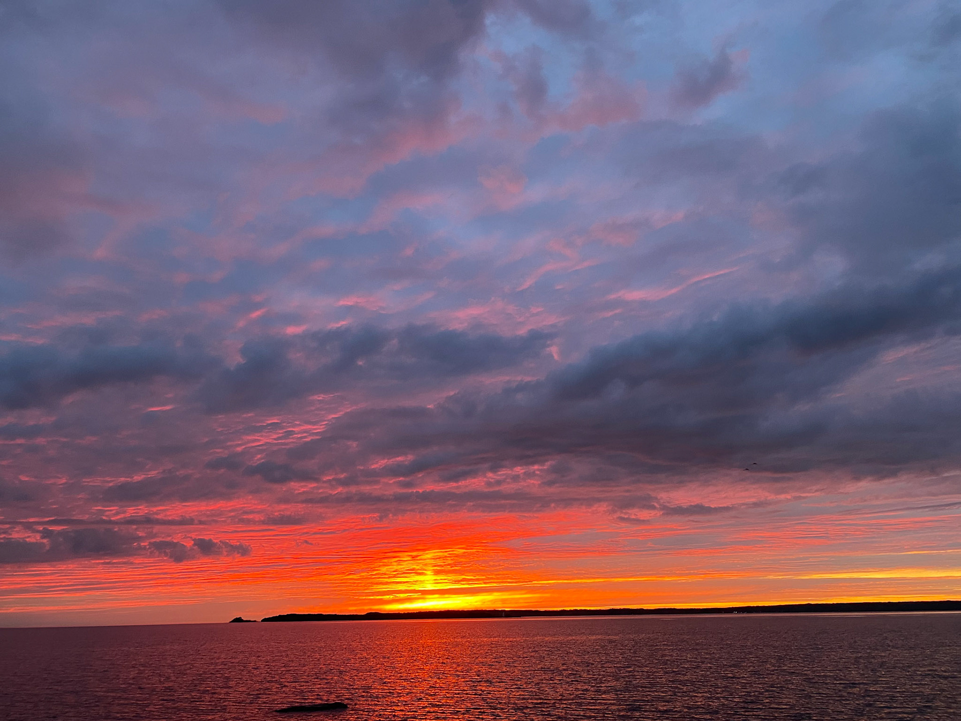 sunset at the cottage, looking towards Christian Island - June 8, 2022