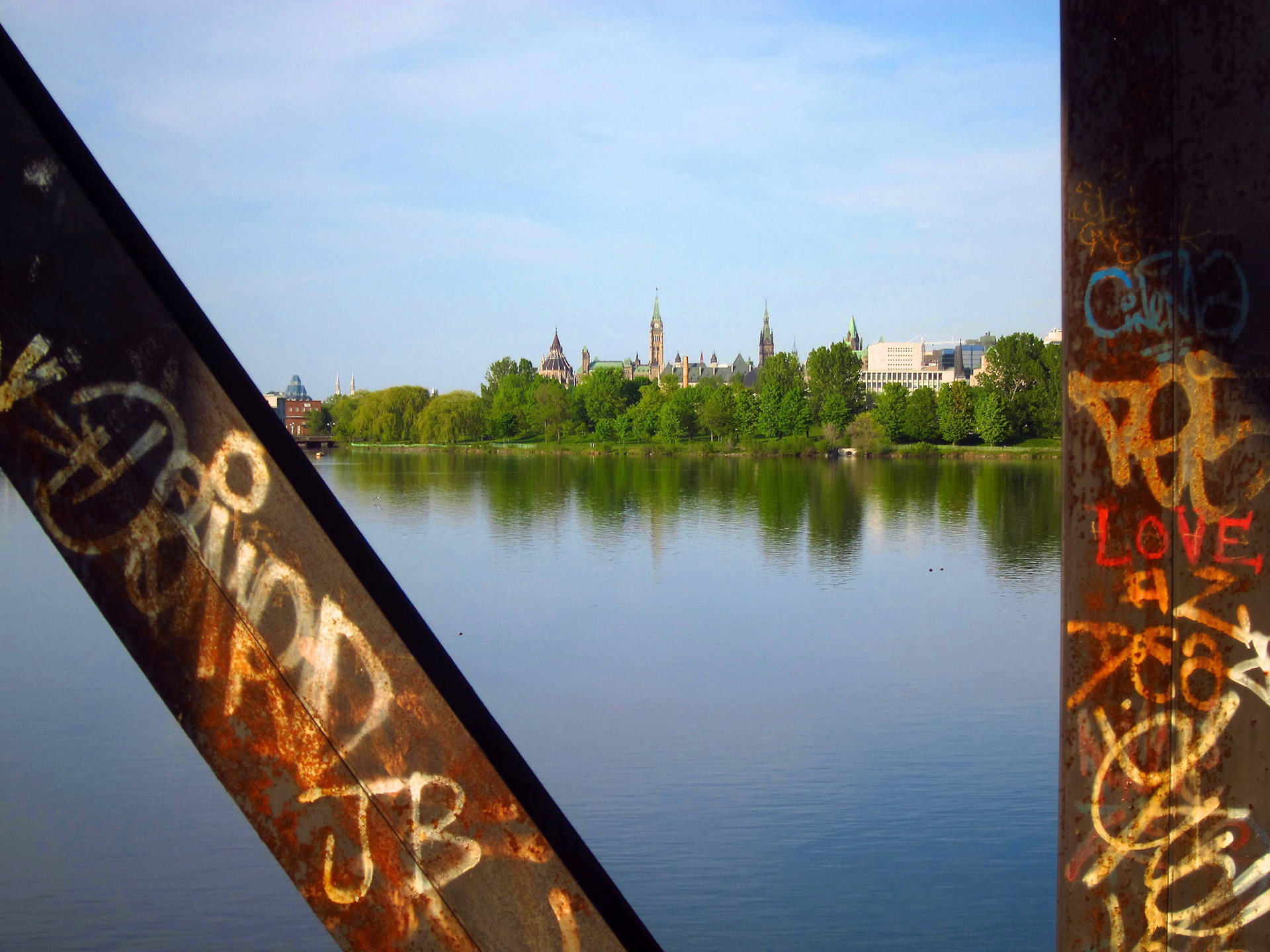 Canada's Parliament Builidngs from the old rail bridge across the Ottawa River