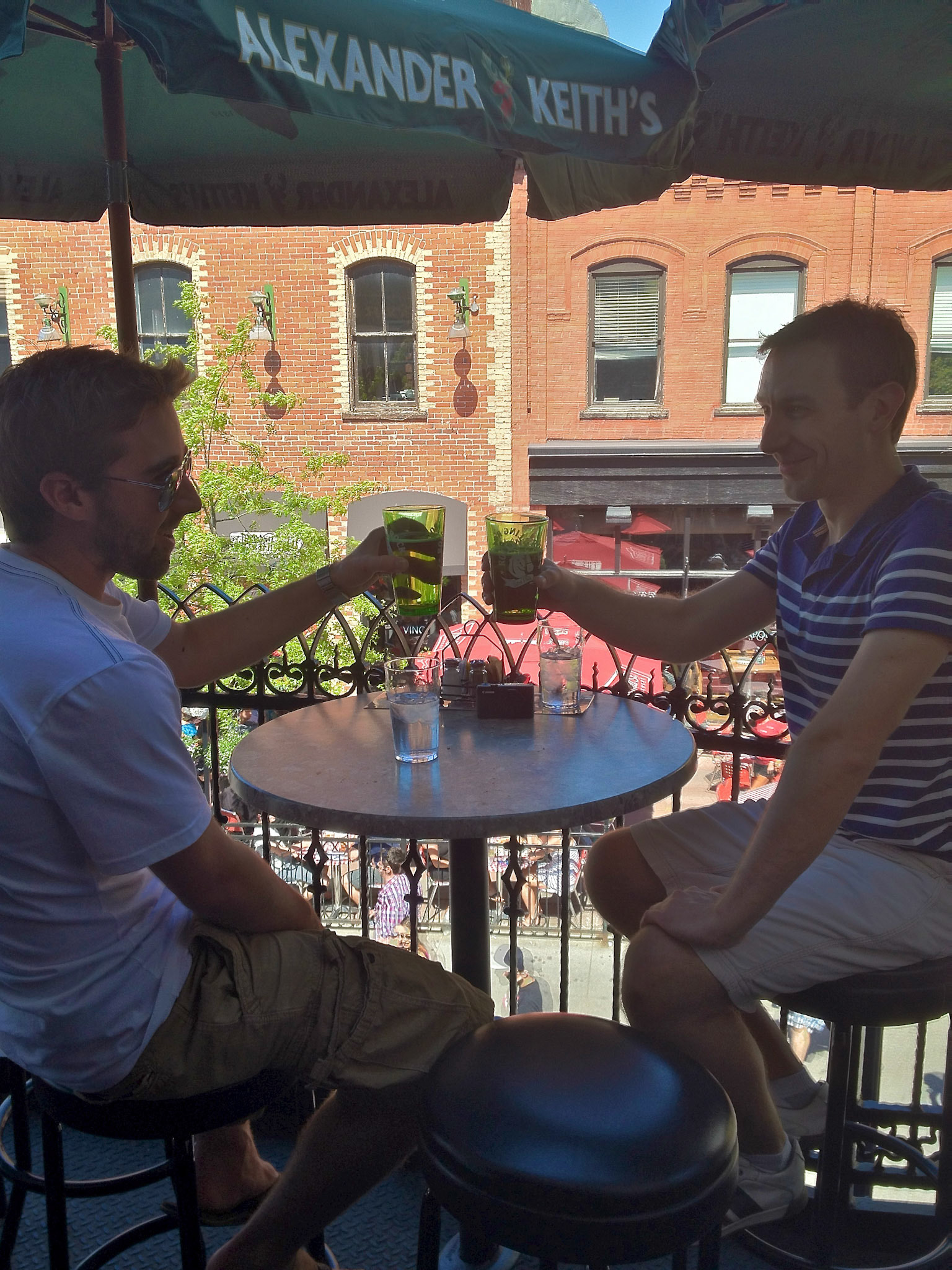 Ted and I found a perfect spot on a balcony patio hovering over the Bywards Market buzz below