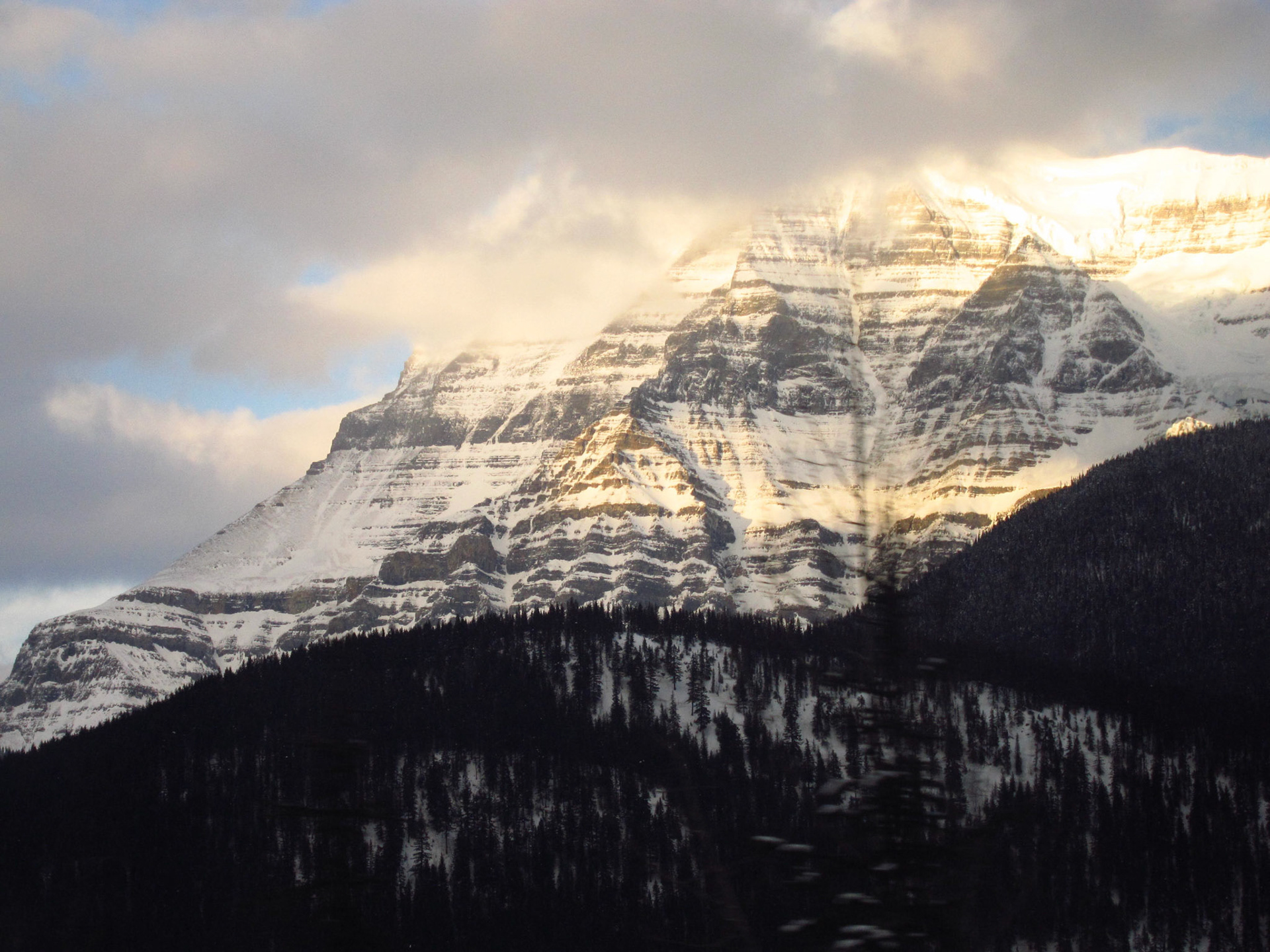 One of the most exciting parts of the journey on The Canadian - passing by Mount Robson. Covered by clouds but still amazing