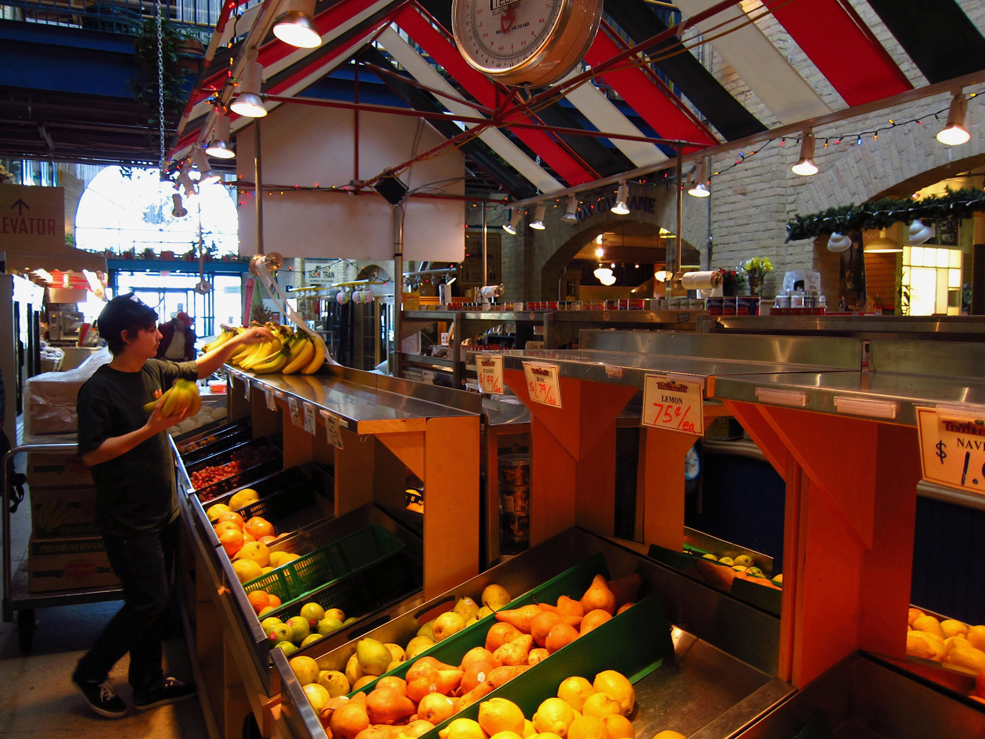 A market vendor sets up for the day