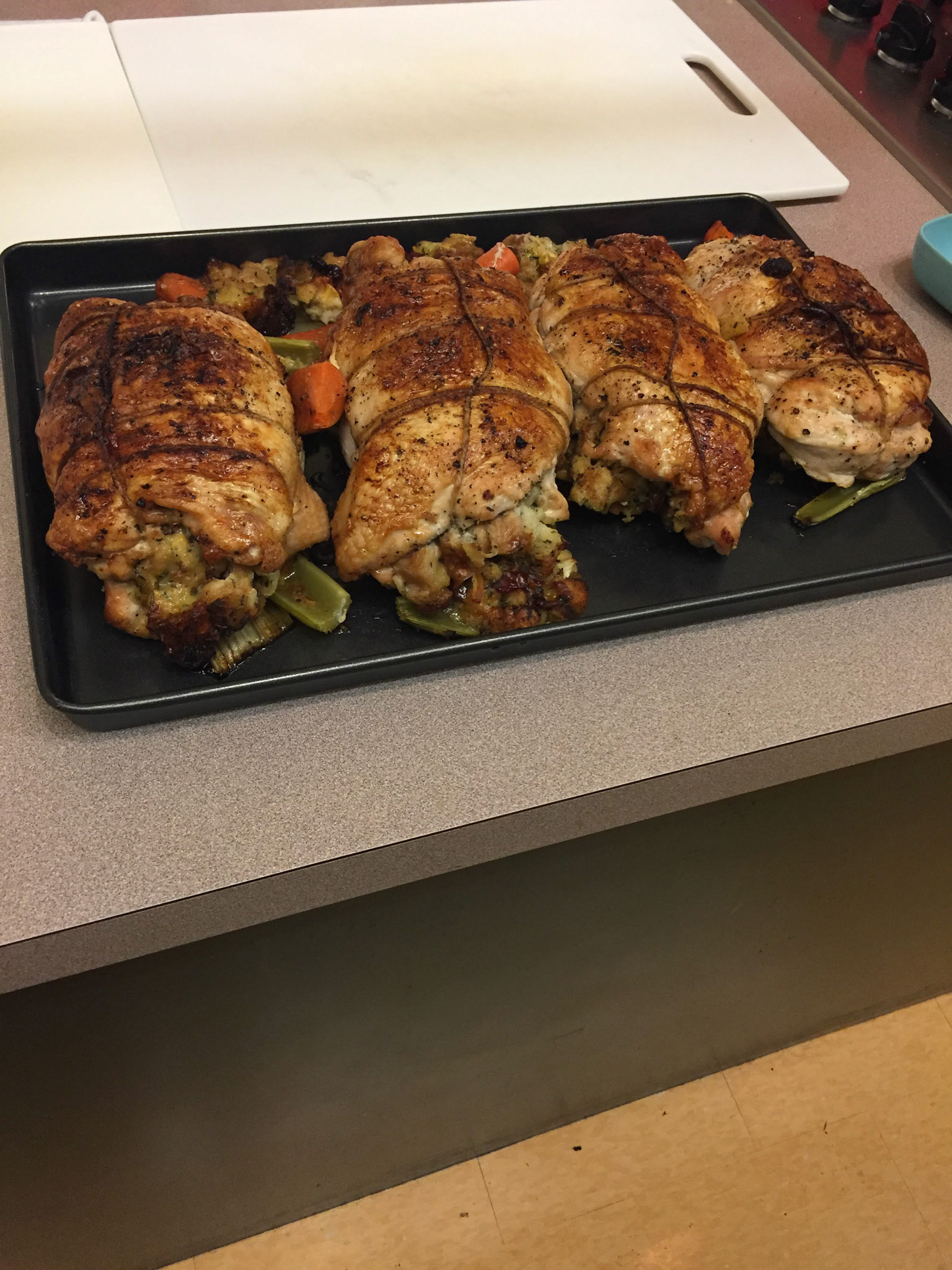 The incredible main dish - cheese, cranberry and pear stuffed roasted turkey breast