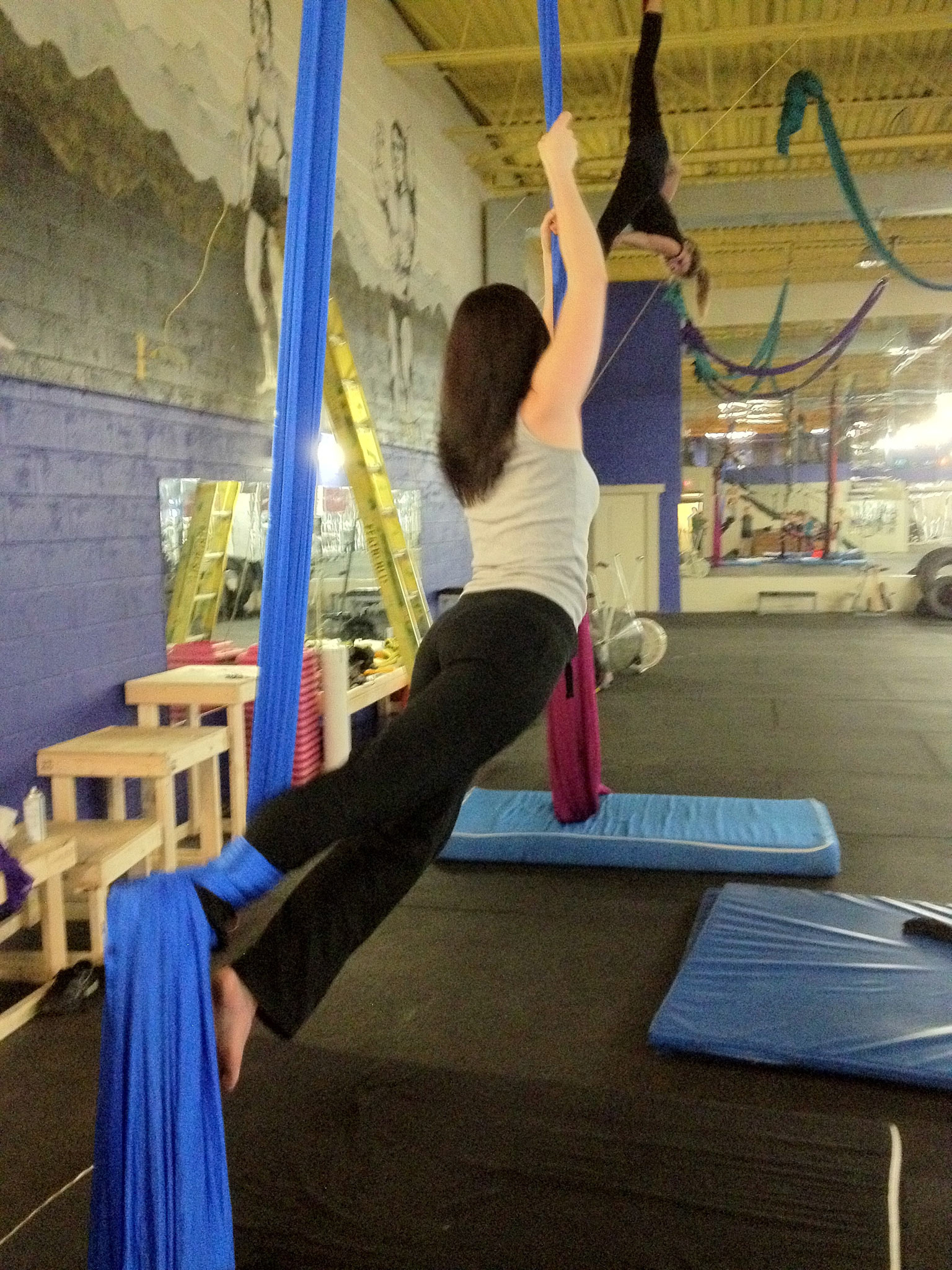 The first thing we learned was foot wraps that let us balance and lift on the ropes