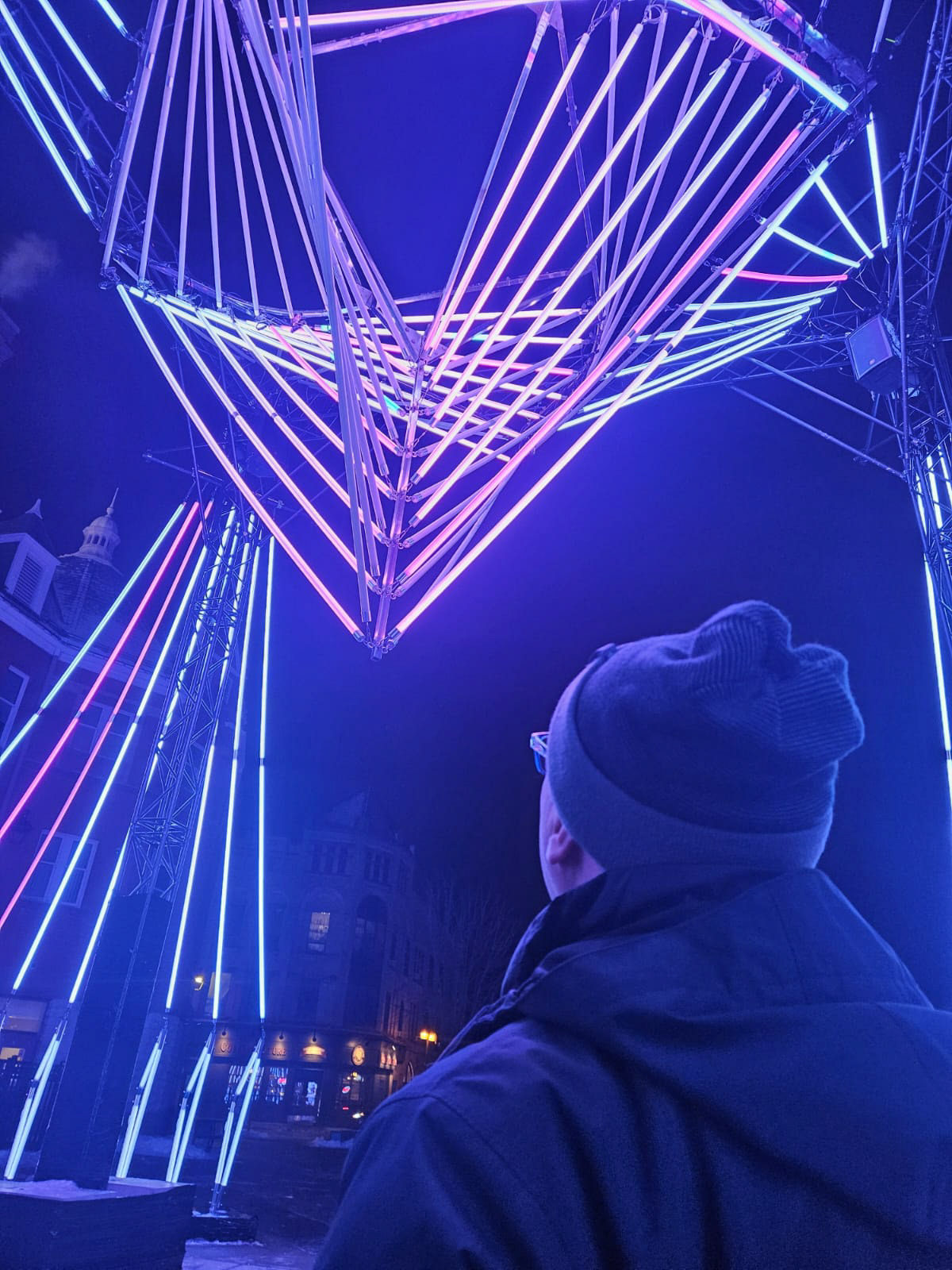 Stratford's Market Square was lit up with the interactive, musical light installation called "Chronoharp"