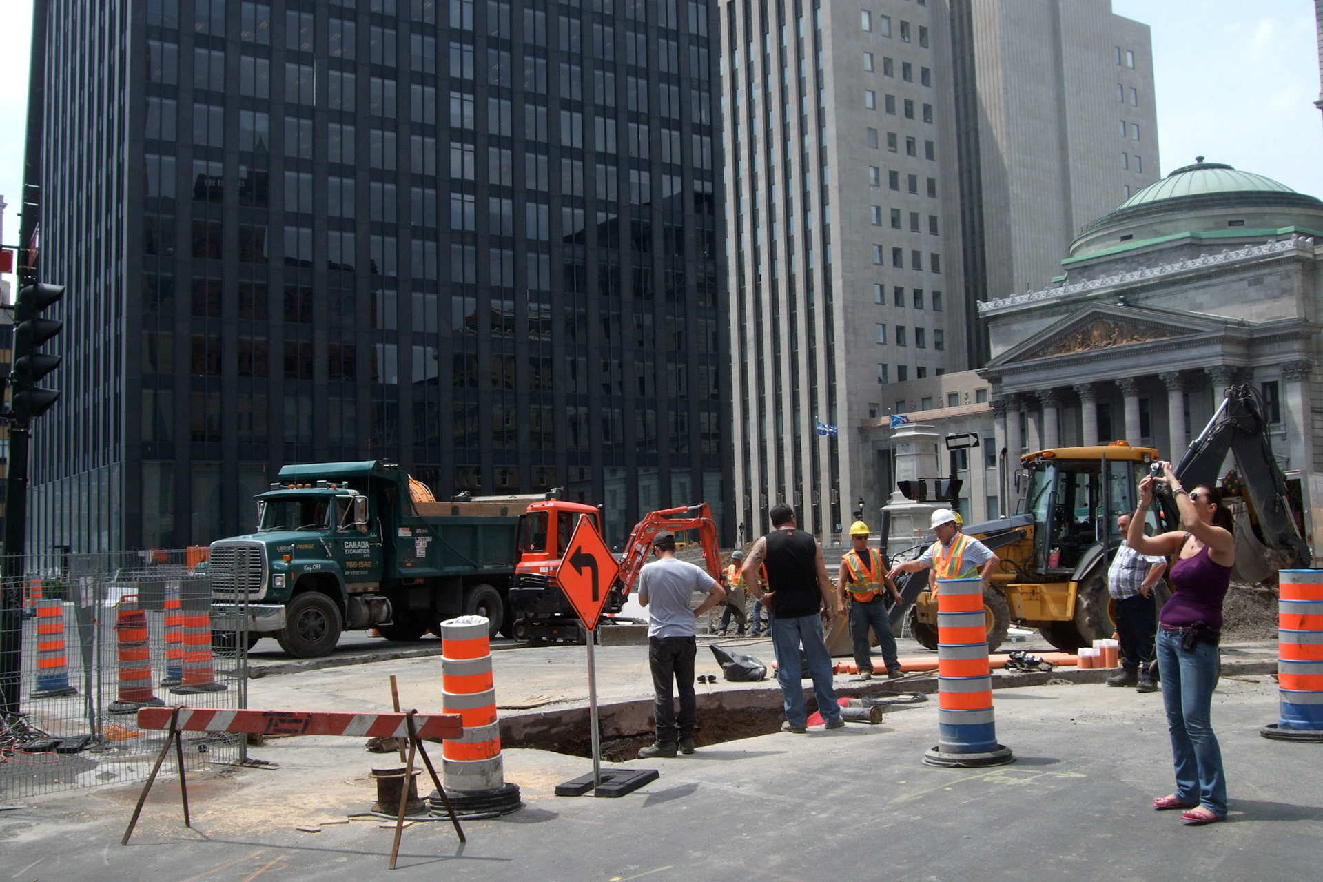 The main square of Old Montreal under construction: Place d'Armes