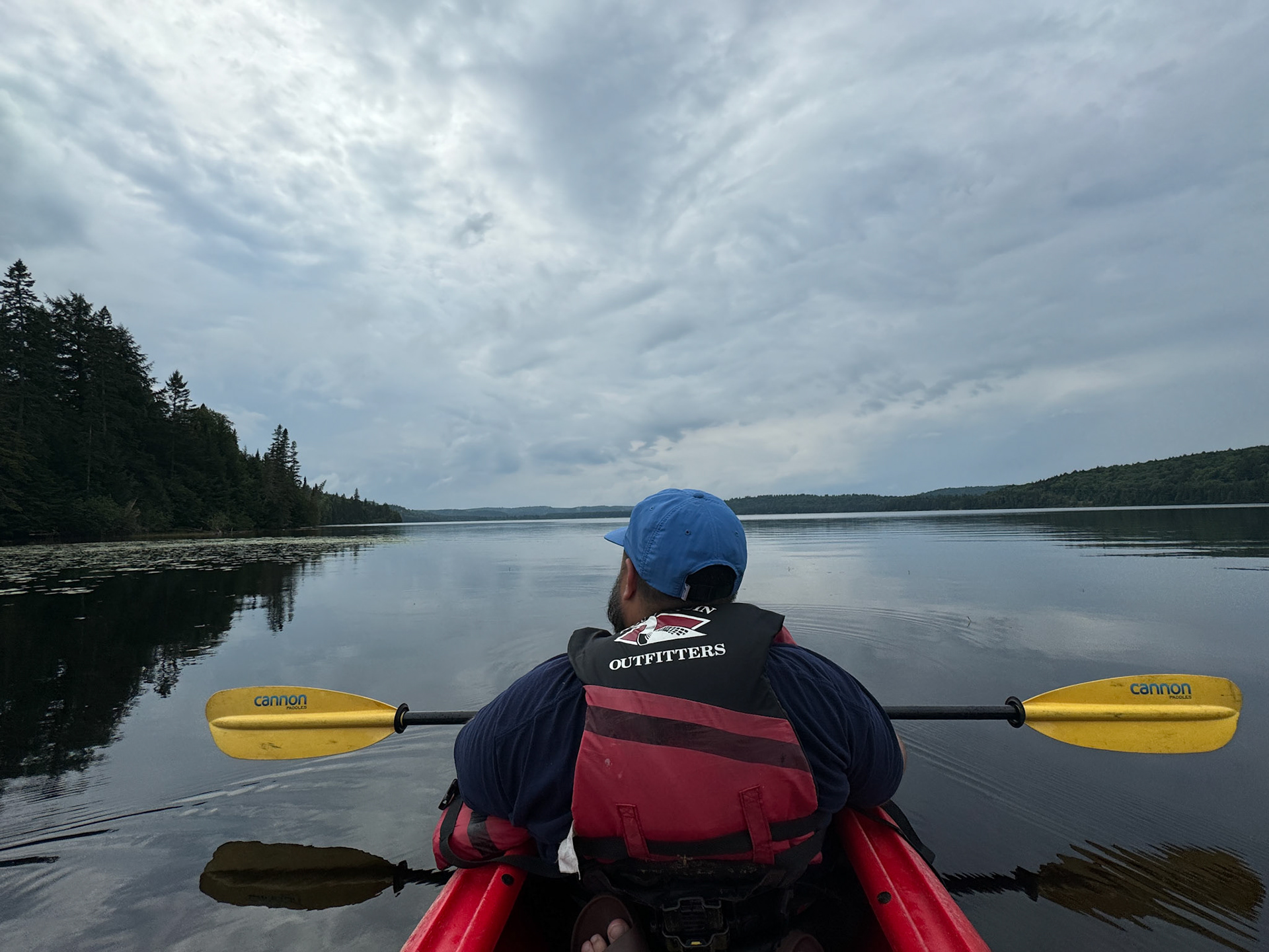 On Saturday, we timed a perfect window of opportunity in between two rain storms and rented a kayak to paddle from Pog Lake to Lake of Two Rivers and back. It was wonderful to be on the water paddling again