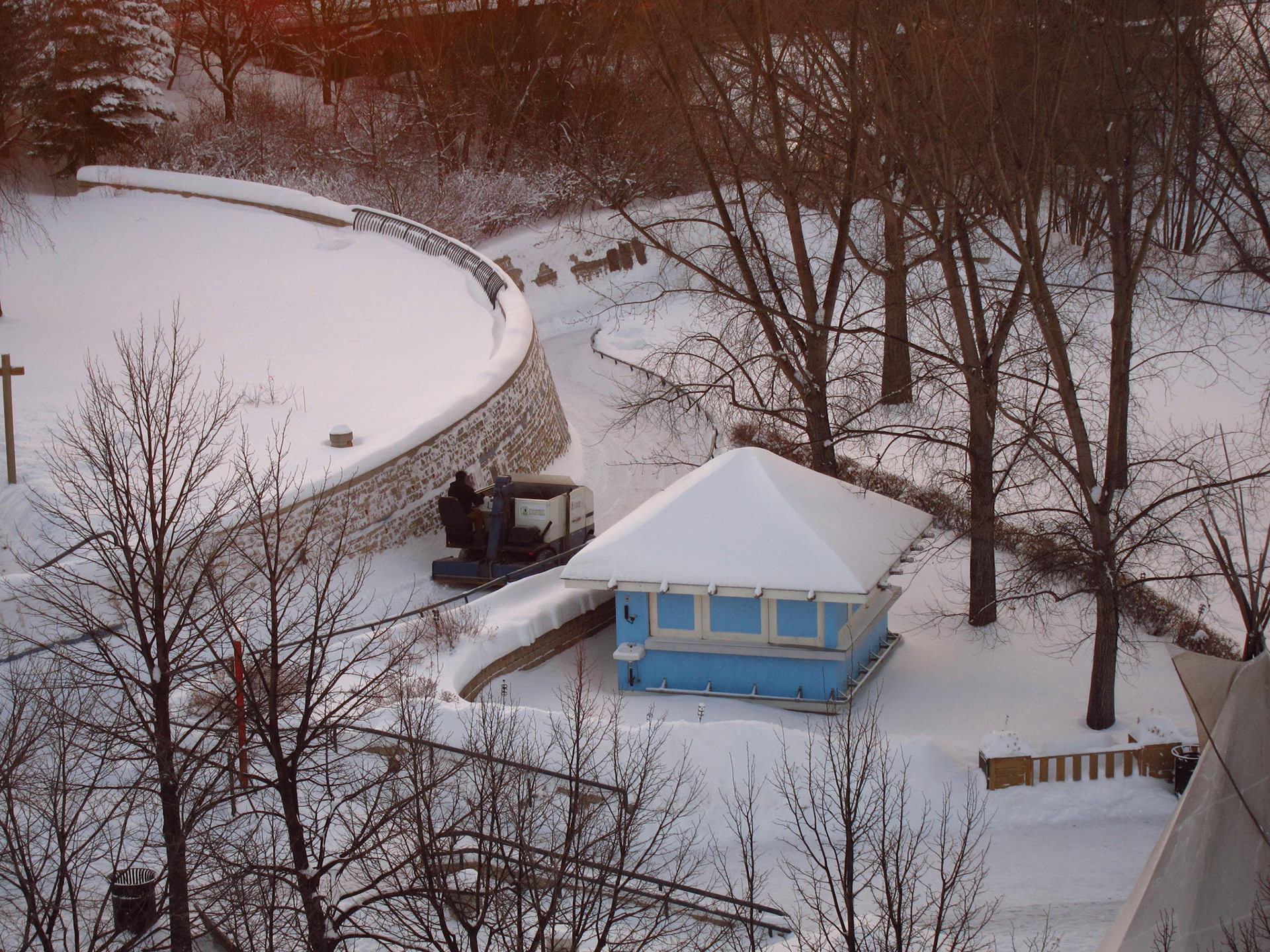 Also from the Forks tower we saw a zamboni heading down to the river to clear the hockey rink