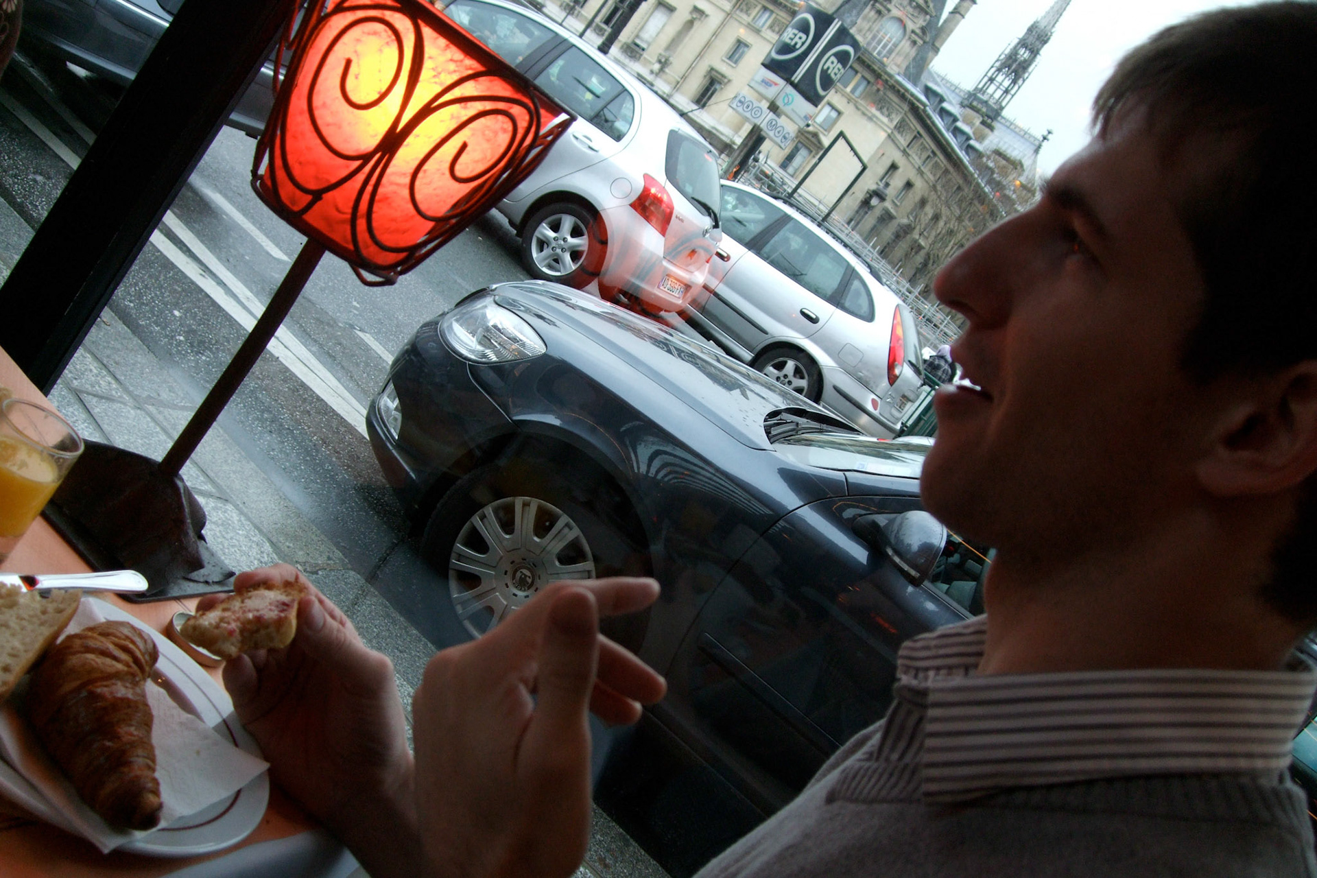Matt enjoys his breakfast