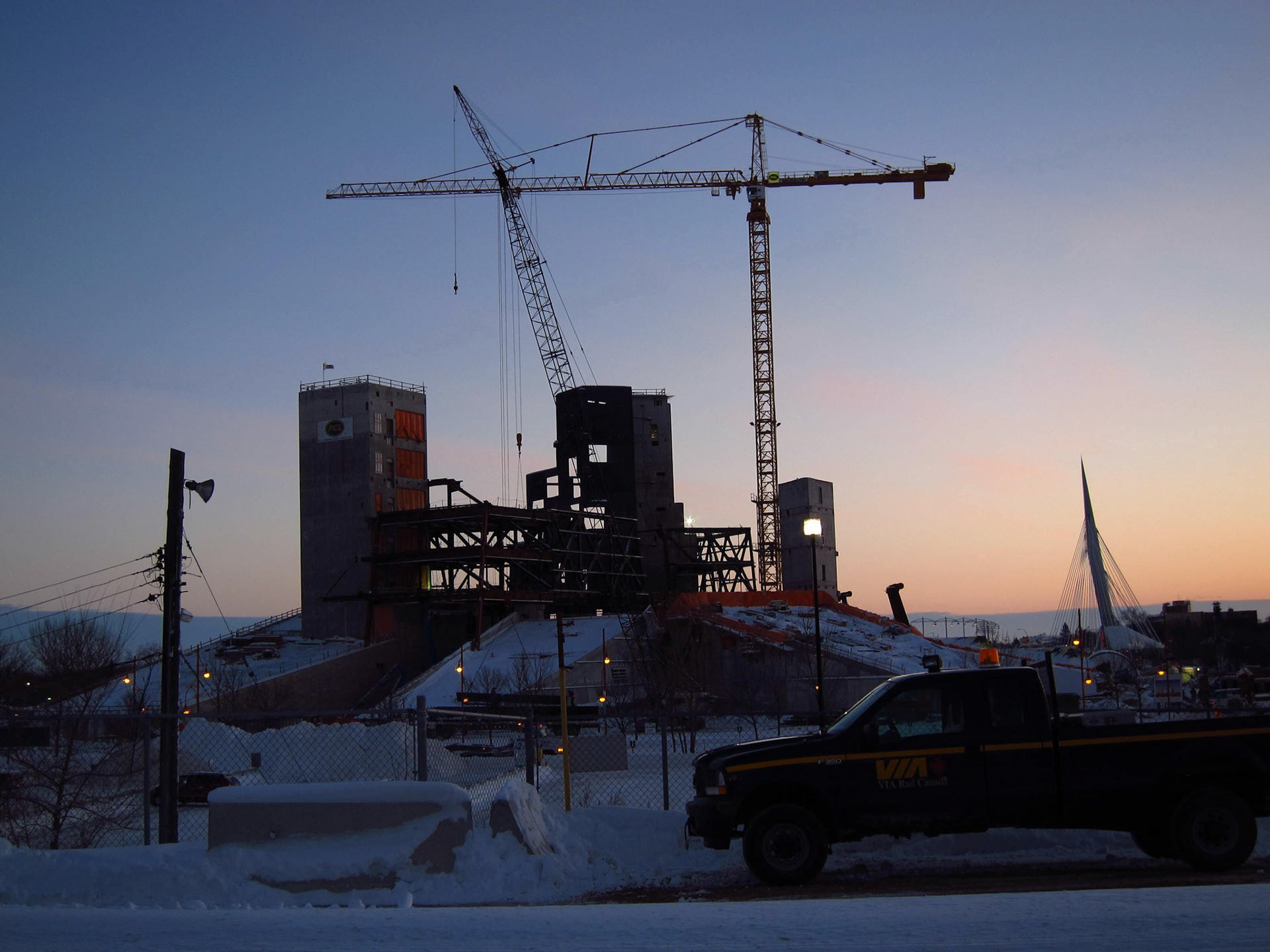 From the tracks, you can watch the massive construction work on the Canadian Museum for Human Rights: the first national museum outside Ottawa