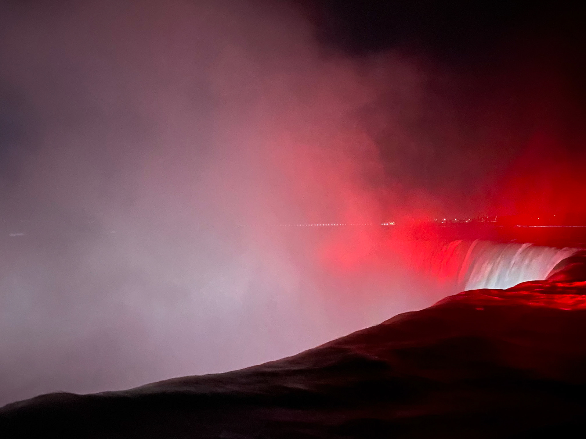 The lighting system has been upgraded in recent years to powerful and very colourful LED bulbs that make Niagara Falls glow at night