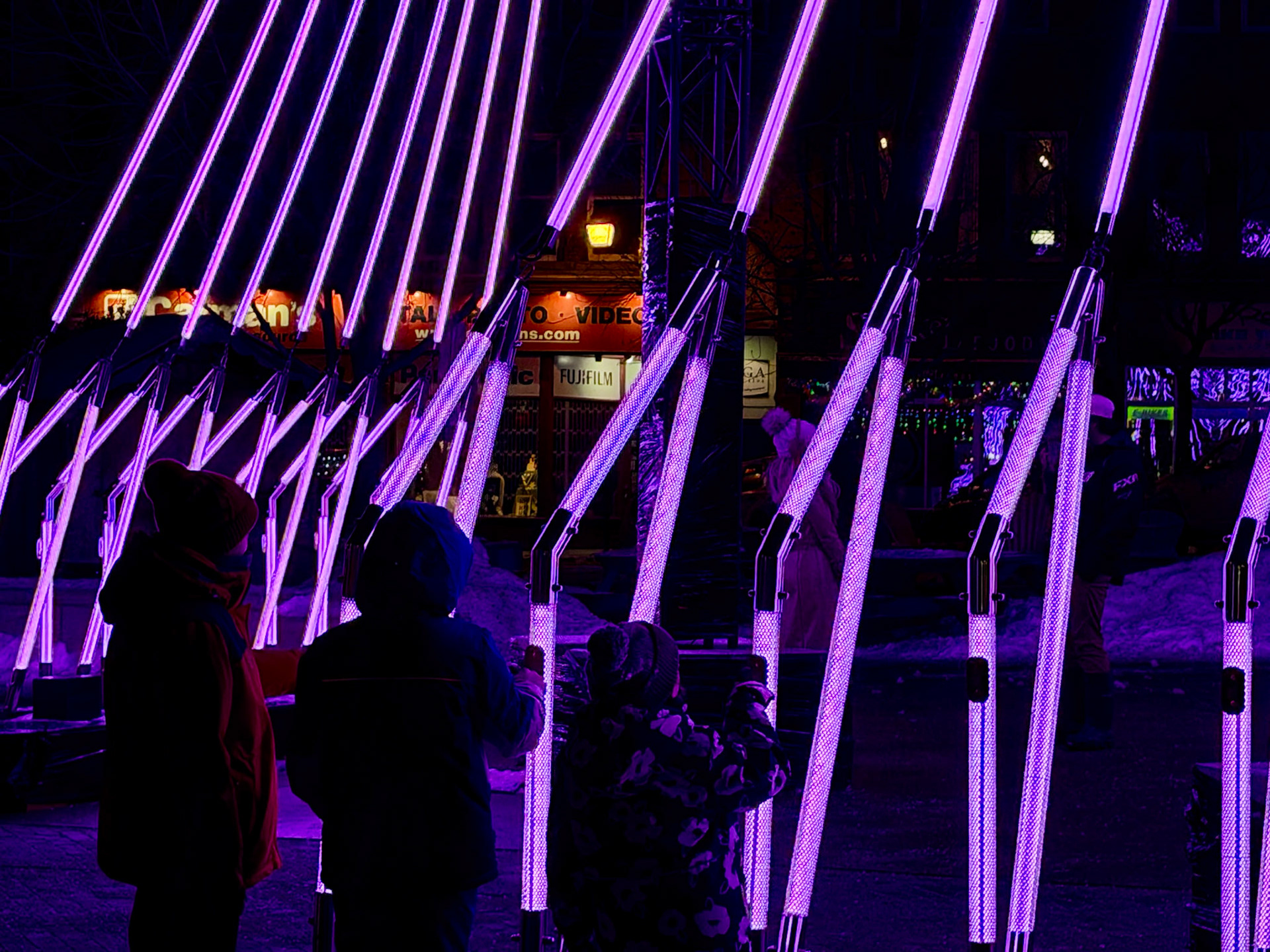 Stratford's Market Square was lit up with the interactive, musical light installation called "Chronoharp"