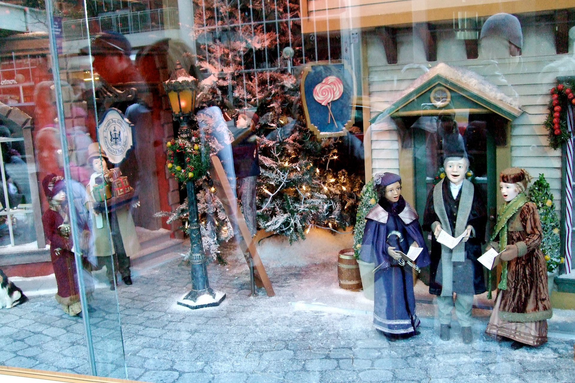 The intricate storefront Christmas windows at the Bay Queen Street store
