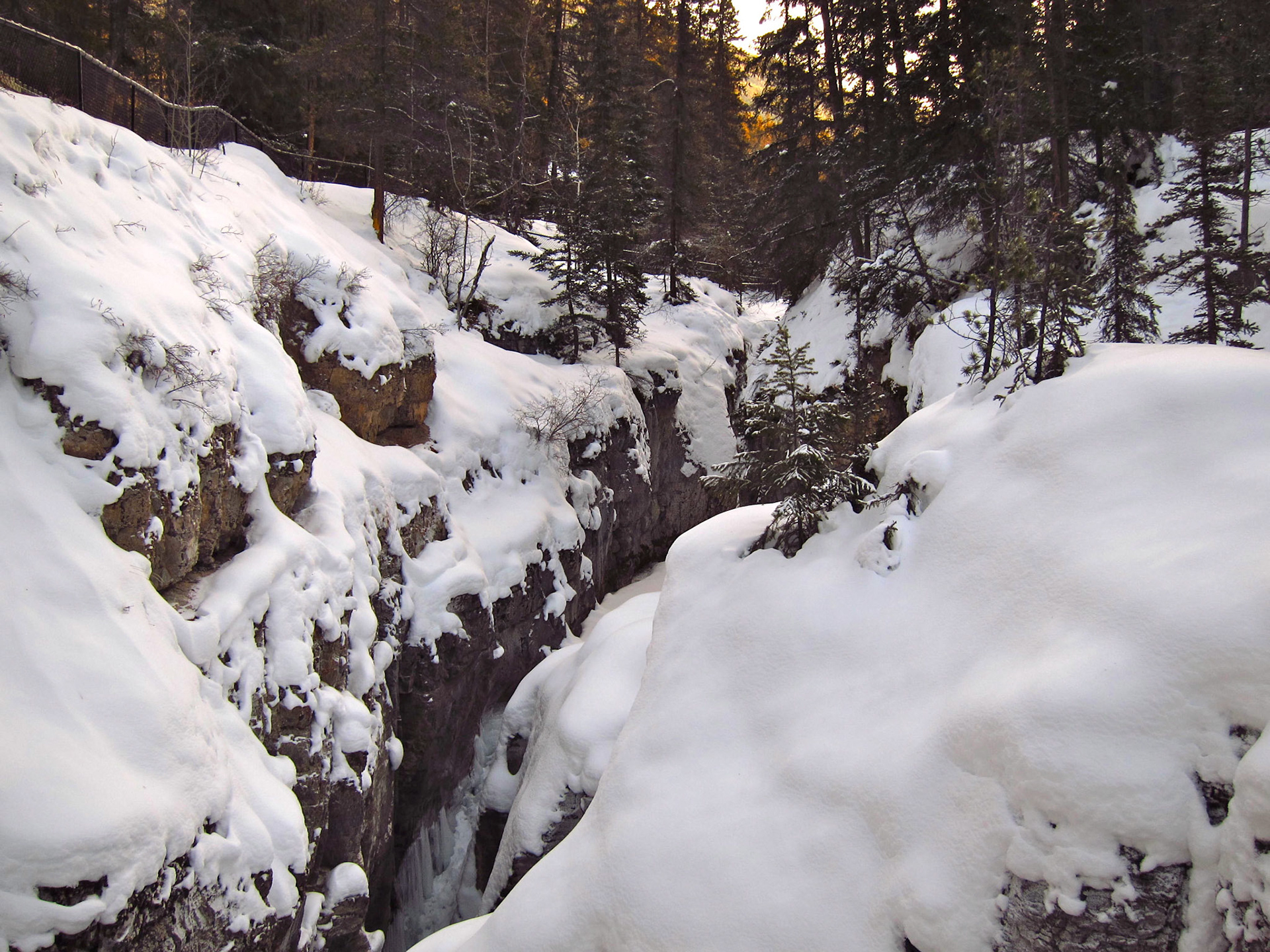 The Maligne River near Jasper carves through the limestone making a deep canyon