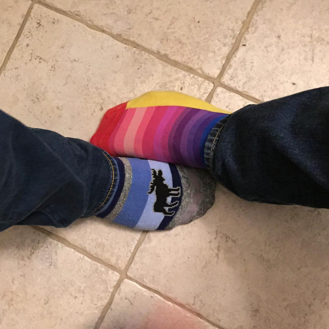Comparing socks with @thatcatmatt Matt Alber! You'll have to check out @purplemoosesocks in #ldnont!