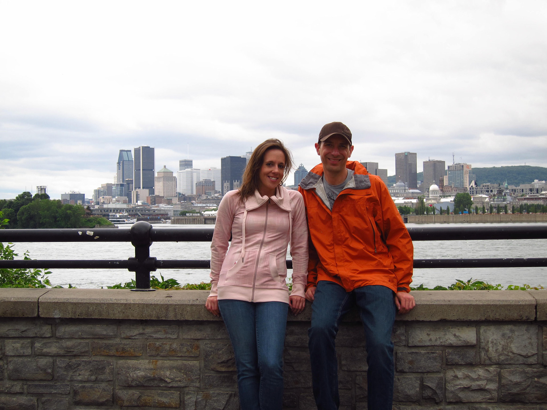 Kelly and I on île Sainte-Hélène looking toward the Montreal skyline