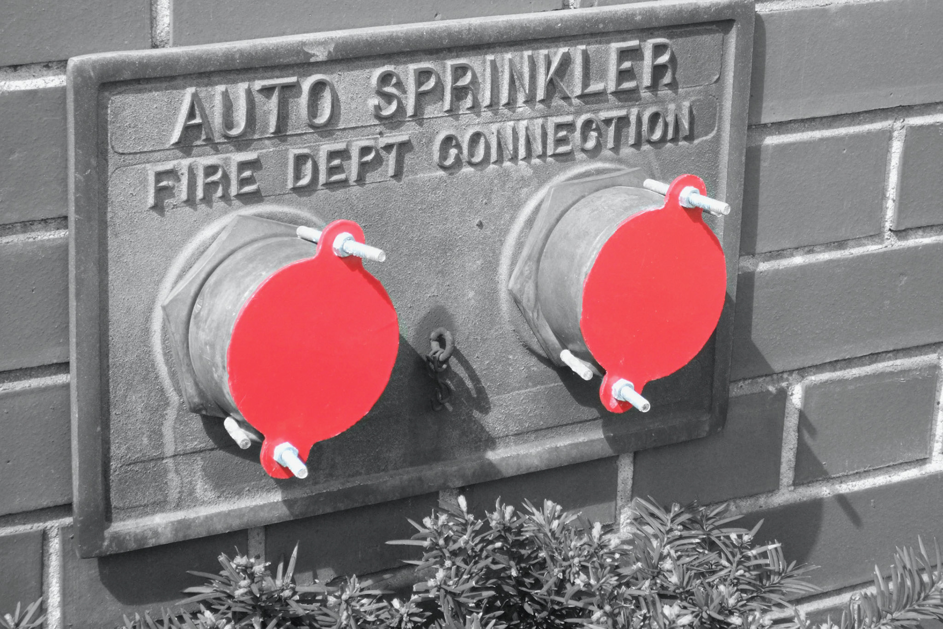 More bright red - a sprinkler connection on an Old East building