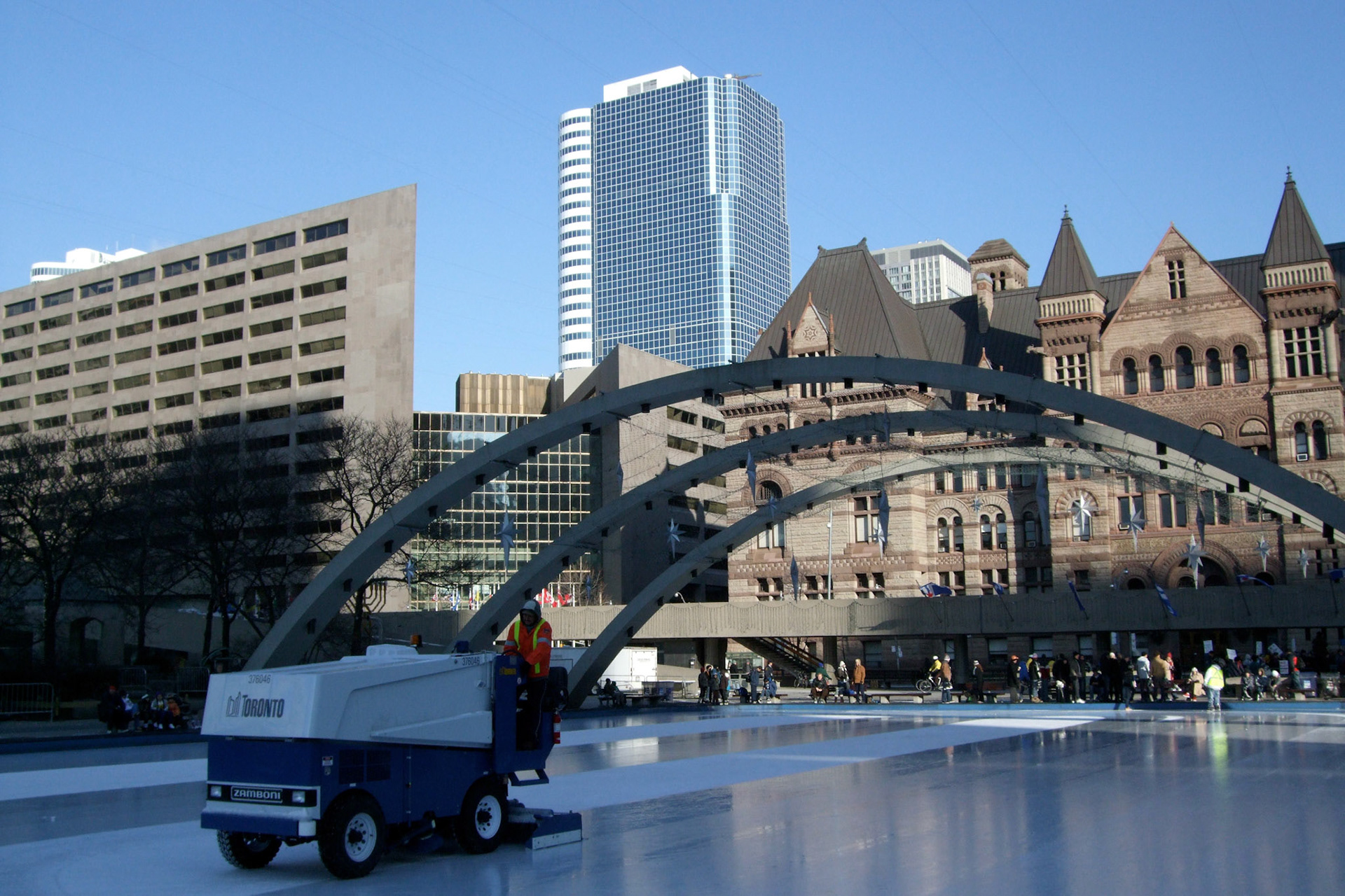 The rink at Nathan Phillips Square gets refinished by the zamboni