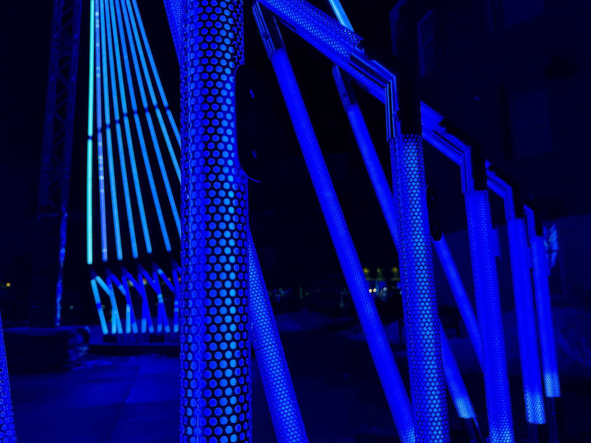 Stratford's Market Square was lit up with the interactive, musical light installation called "Chronoharp"