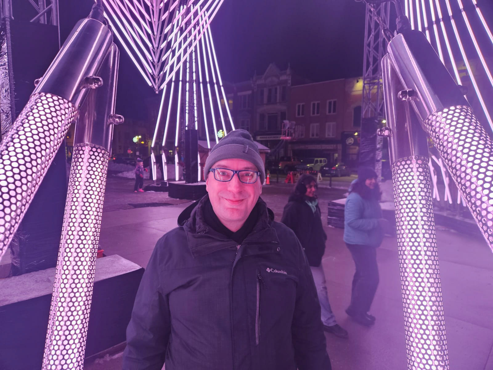Stratford's Market Square was lit up with the interactive, musical light installation called "Chronoharp"