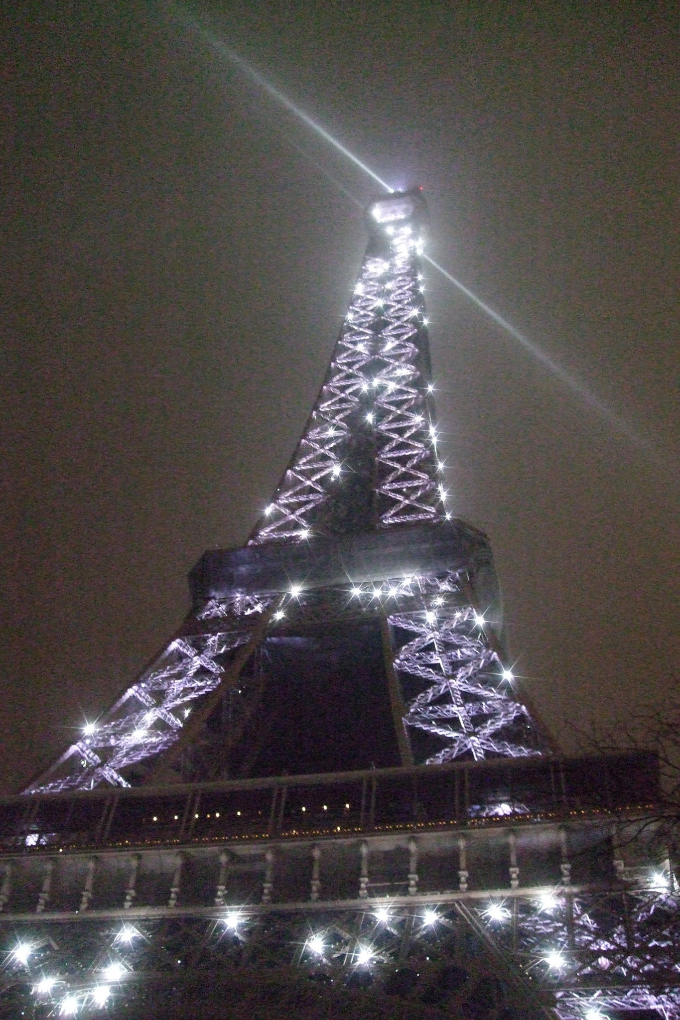At midnight, the Eiffel Tower started to sparkle like a diamond. We were expecting fireworks to mark the New Year, though and there wasn't a public countdown