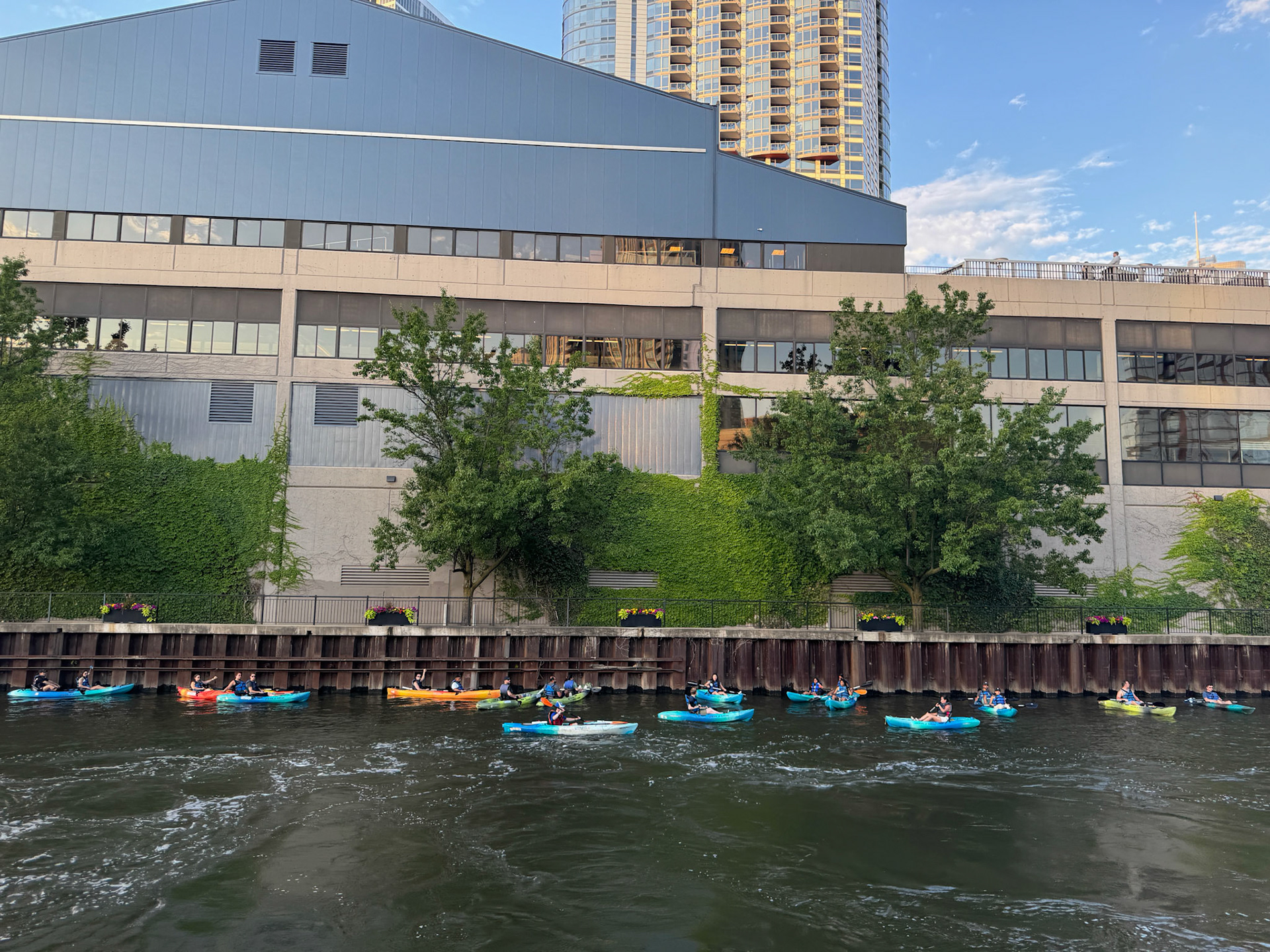 Kayakers along the Chicago River