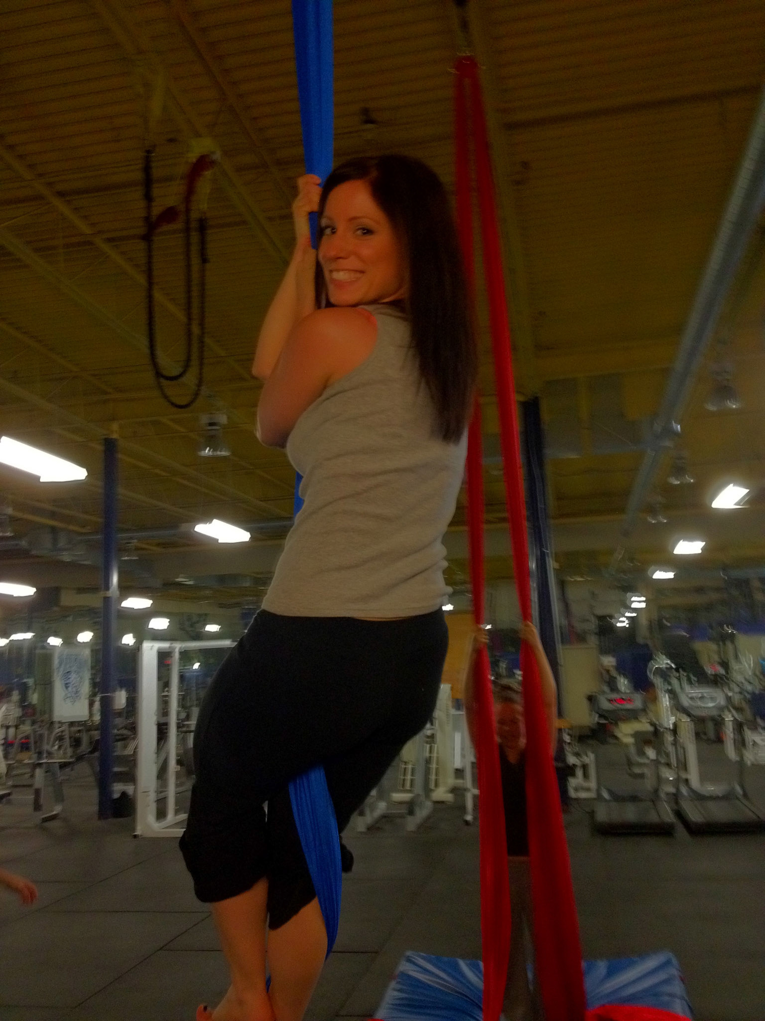 At our first acrobat class, Megan and I get a feel for the ropes