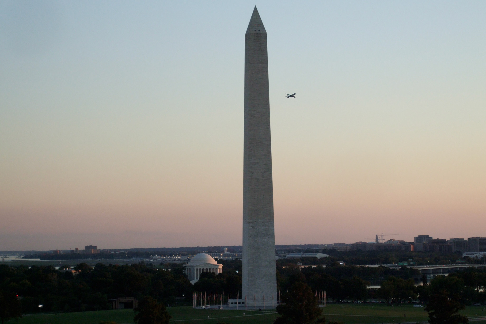 The Washington Monument from the W Hotel at sunset.