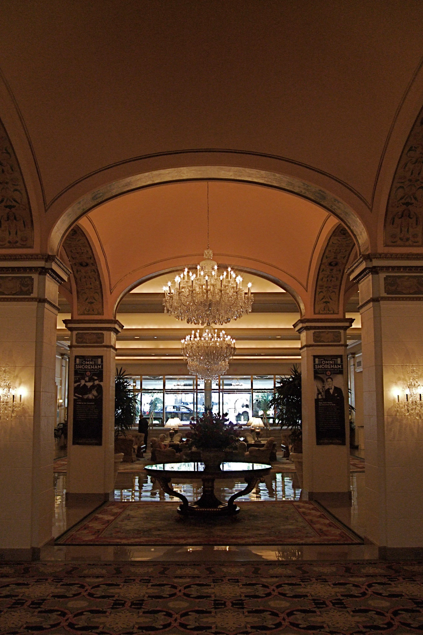 The elegant art deco lobby of the Omni Shoreham hotel in Washington