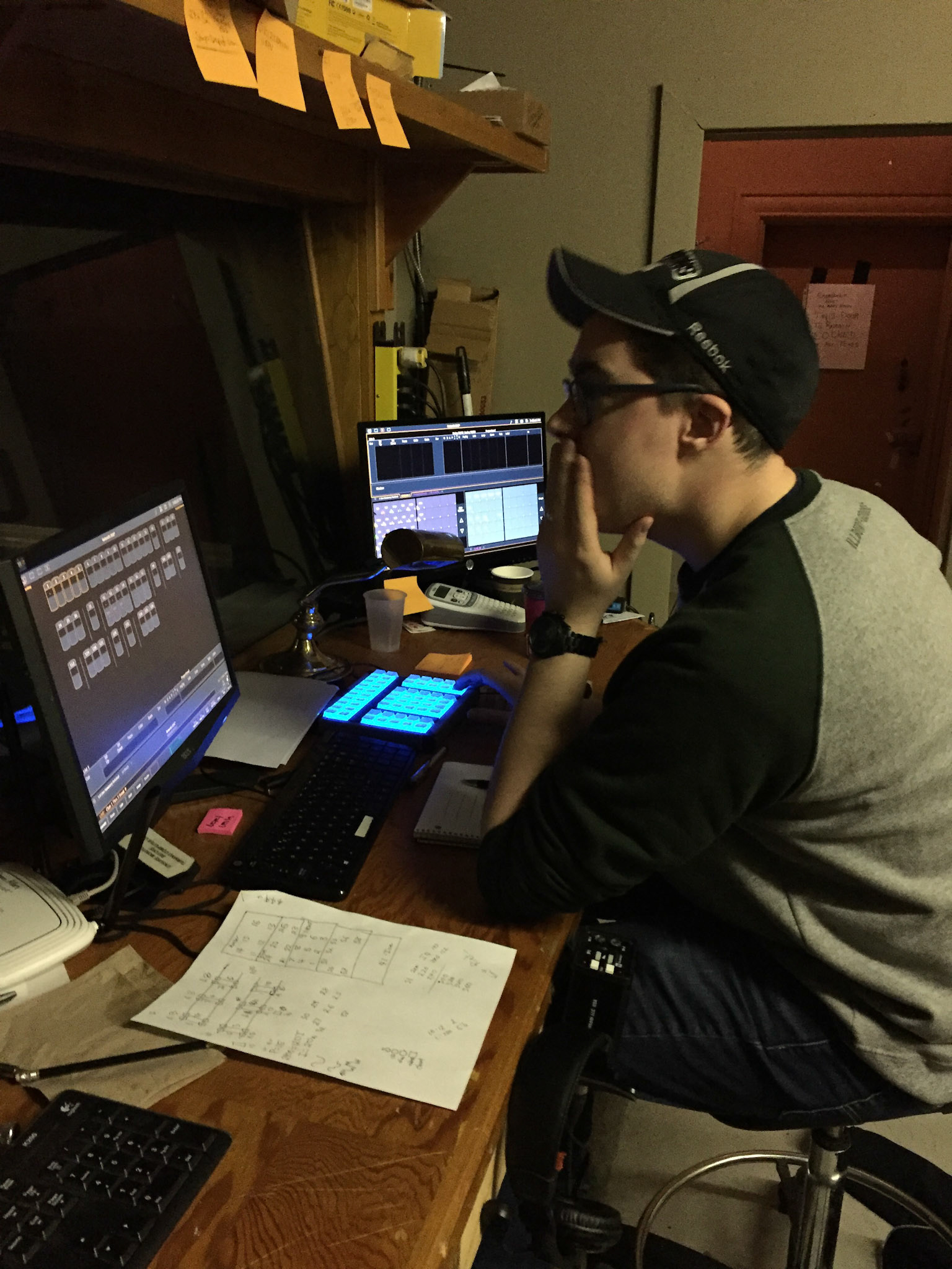 Sid programming the lighting