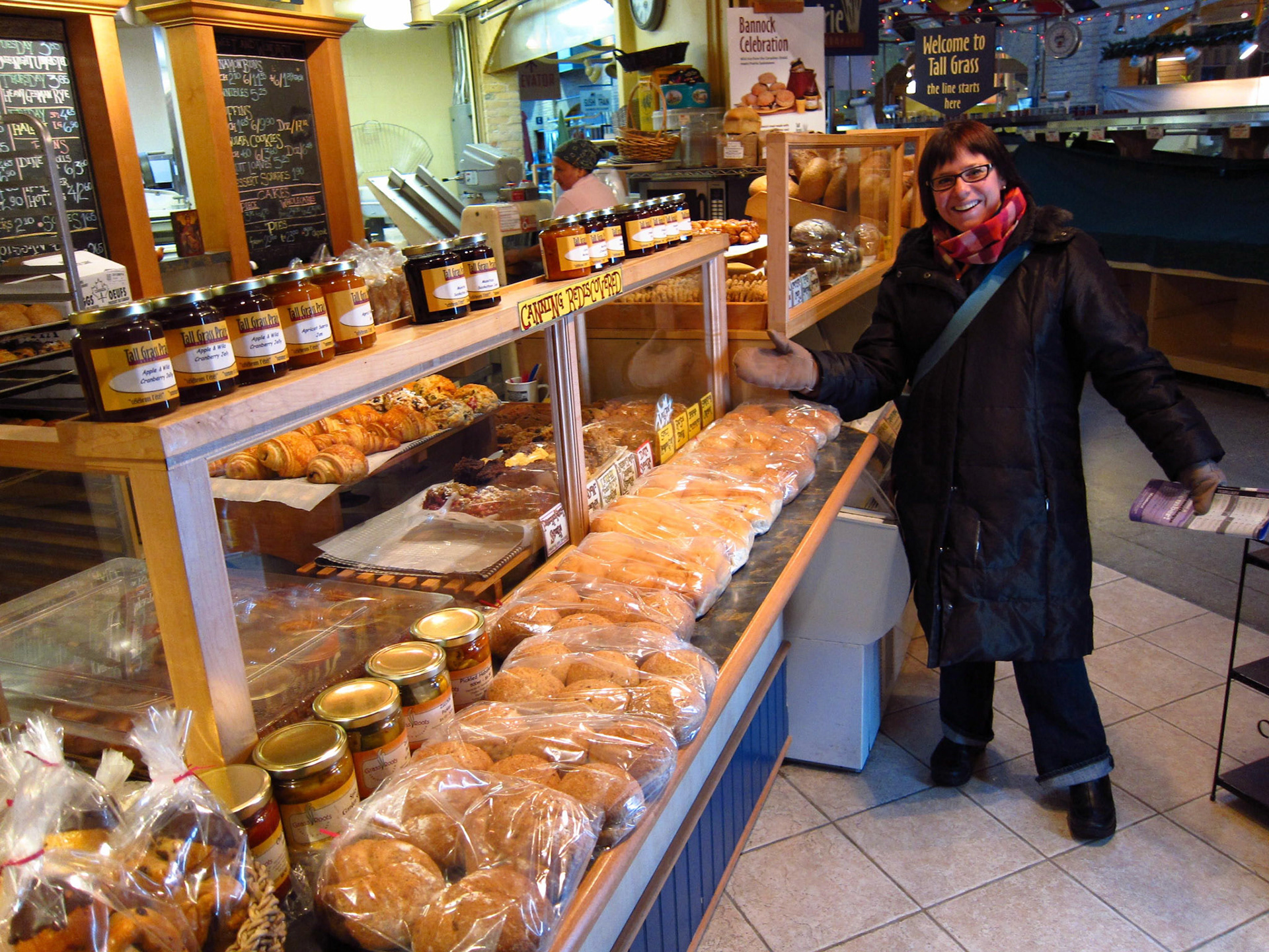 My local tour guide and friend Erin Tiesma shows off the delicious baking at The Forks Market. Ideal spot for breakfast.