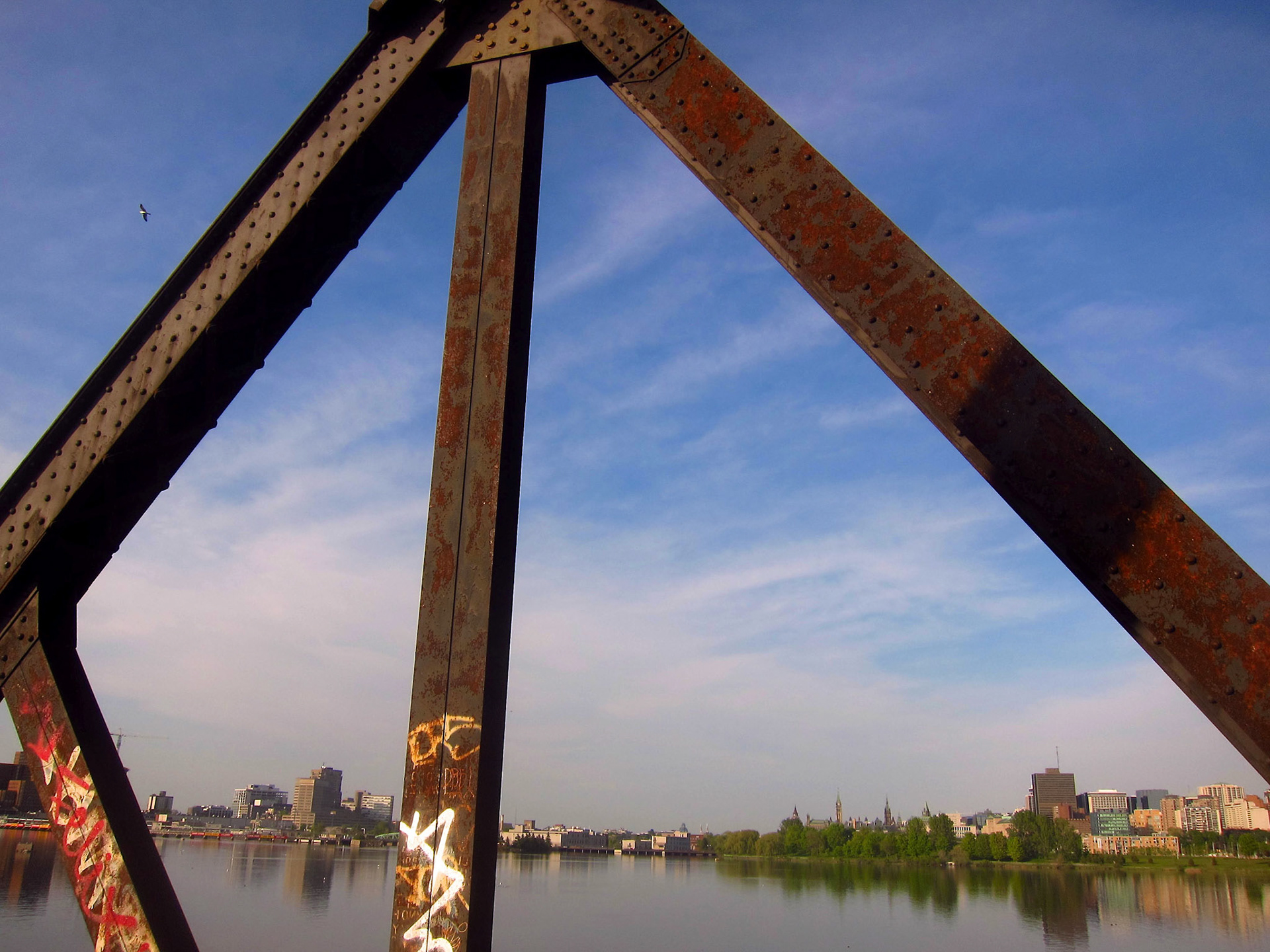 Ottawa and Gatineau framed by the rail bridge