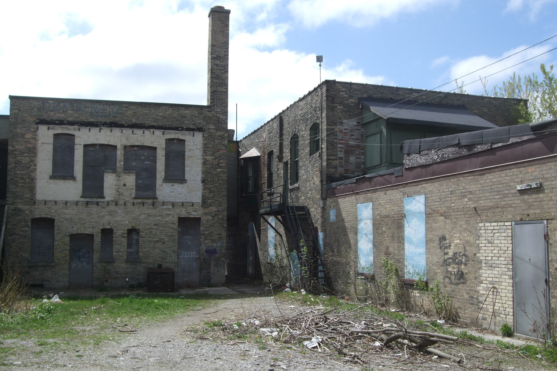 Overview of the old back alley in Old East. Beautiful brickwork on the buildings