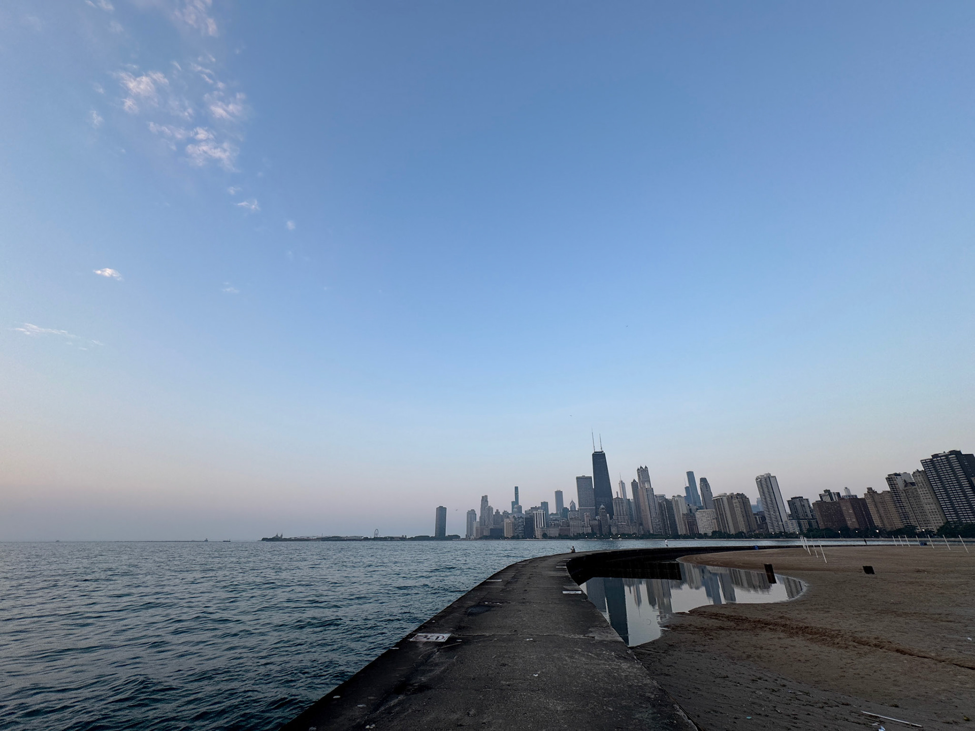 Overlooking the Chicago skyline from the North Avenue Beach pier