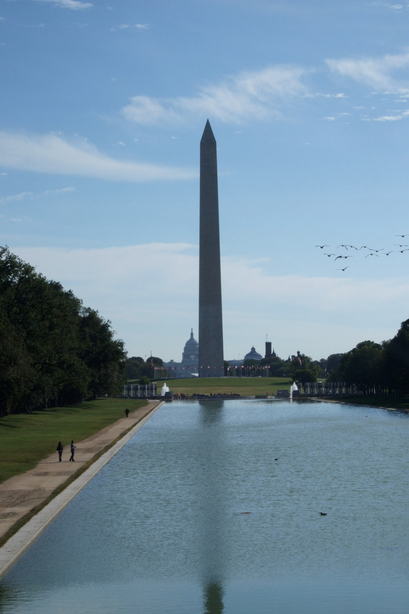 The National Mall from the Lincoln Memorial - the Capitol Building and Washington Monument reflect in the pool. Quite the point of view!