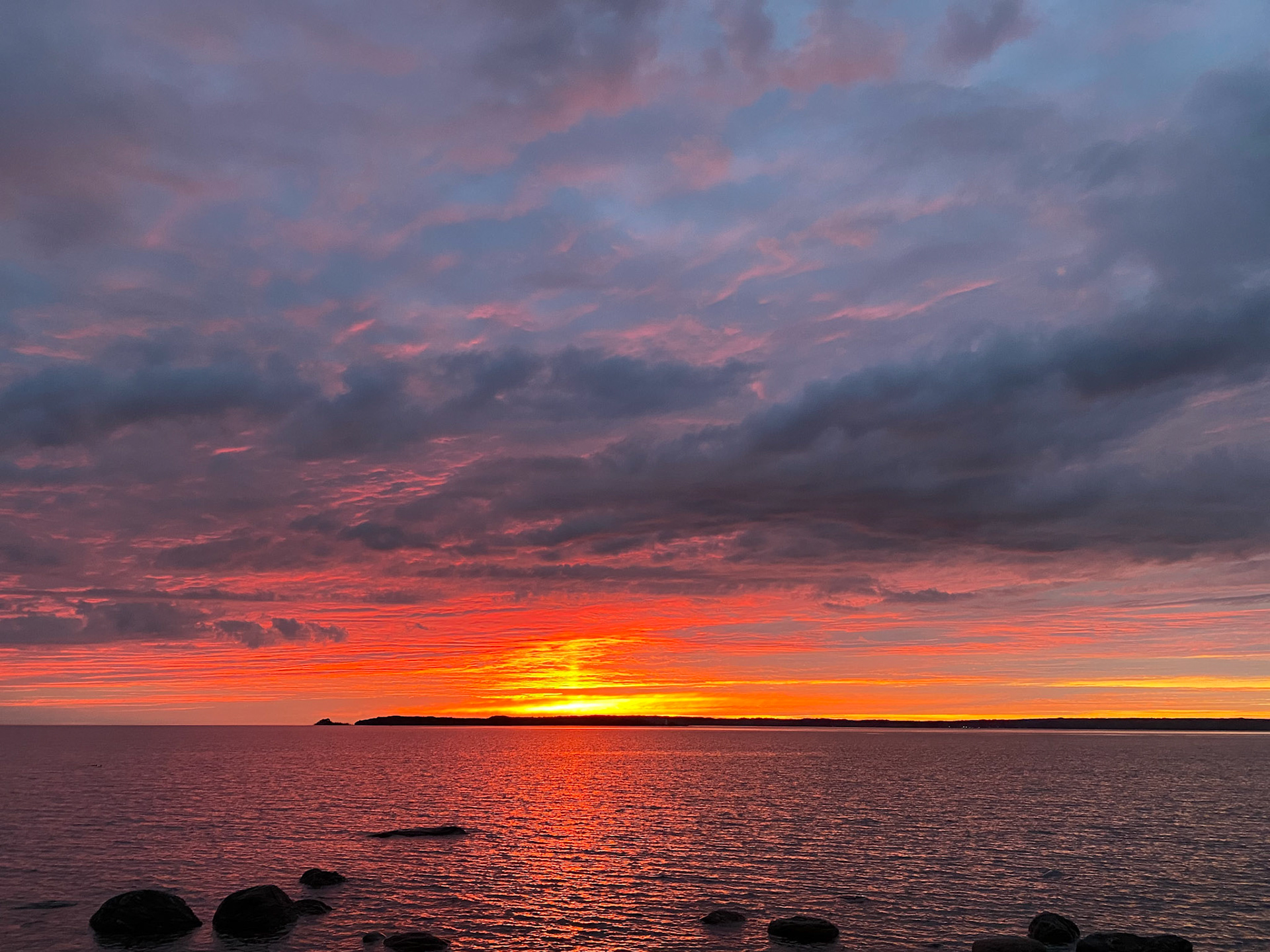 sunset at the cottage, looking towards Christian Island - June 8, 2022