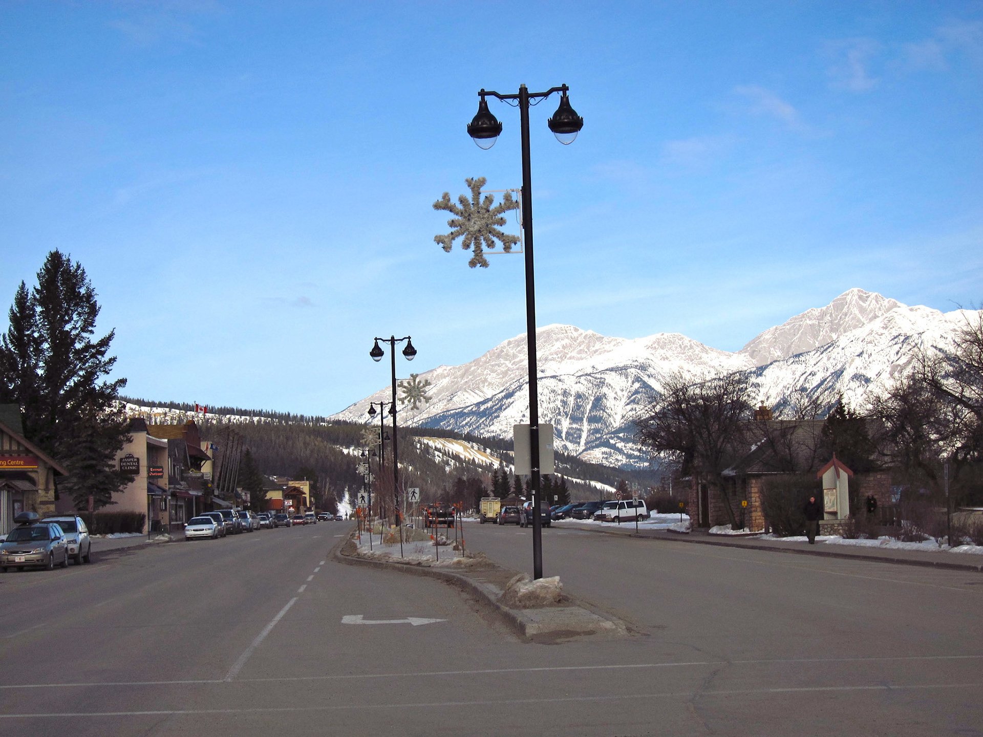 The trans-Canada highway: main street of the beautiful, rustic mountain town of Jasper