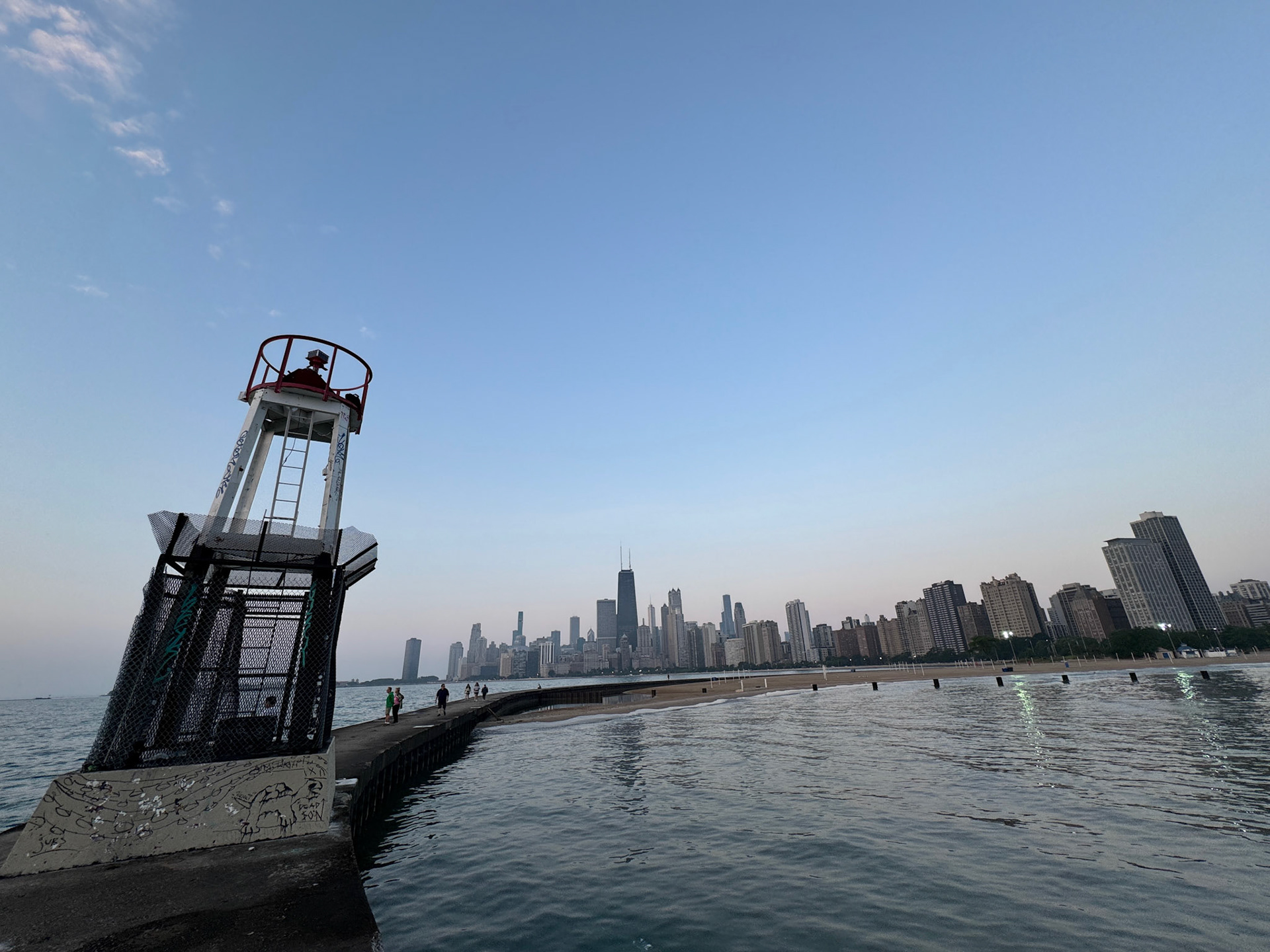 Overlooking the Chicago skyline from the North Avenue Beach pier