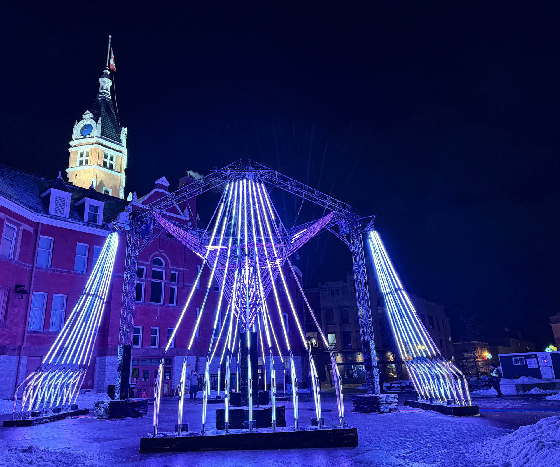 Stratford's Market Square was lit up with the interactive, musical light installation called "Chronoharp"
