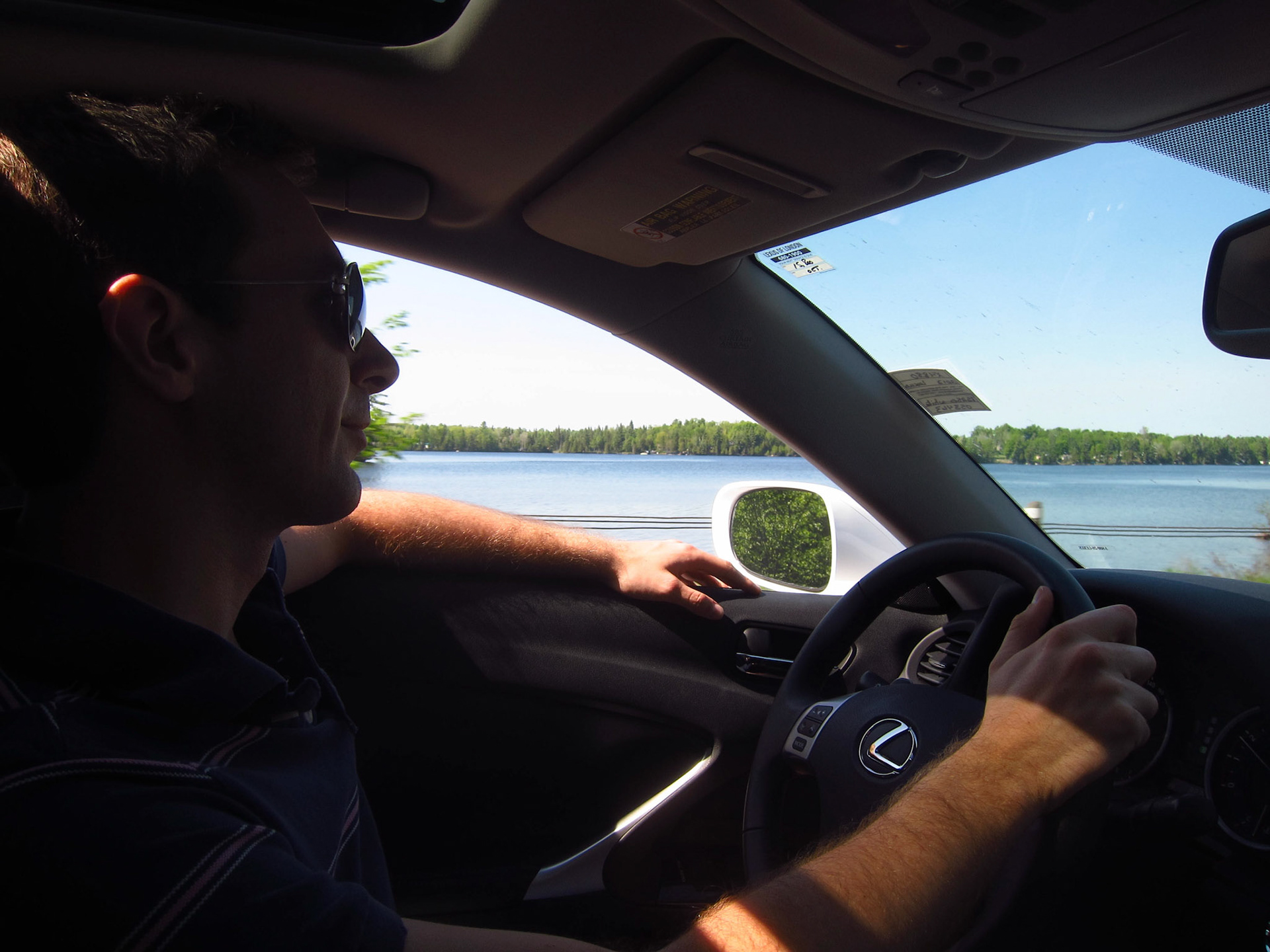 Window down - enjoying the scenery and warm air on our roadtrip